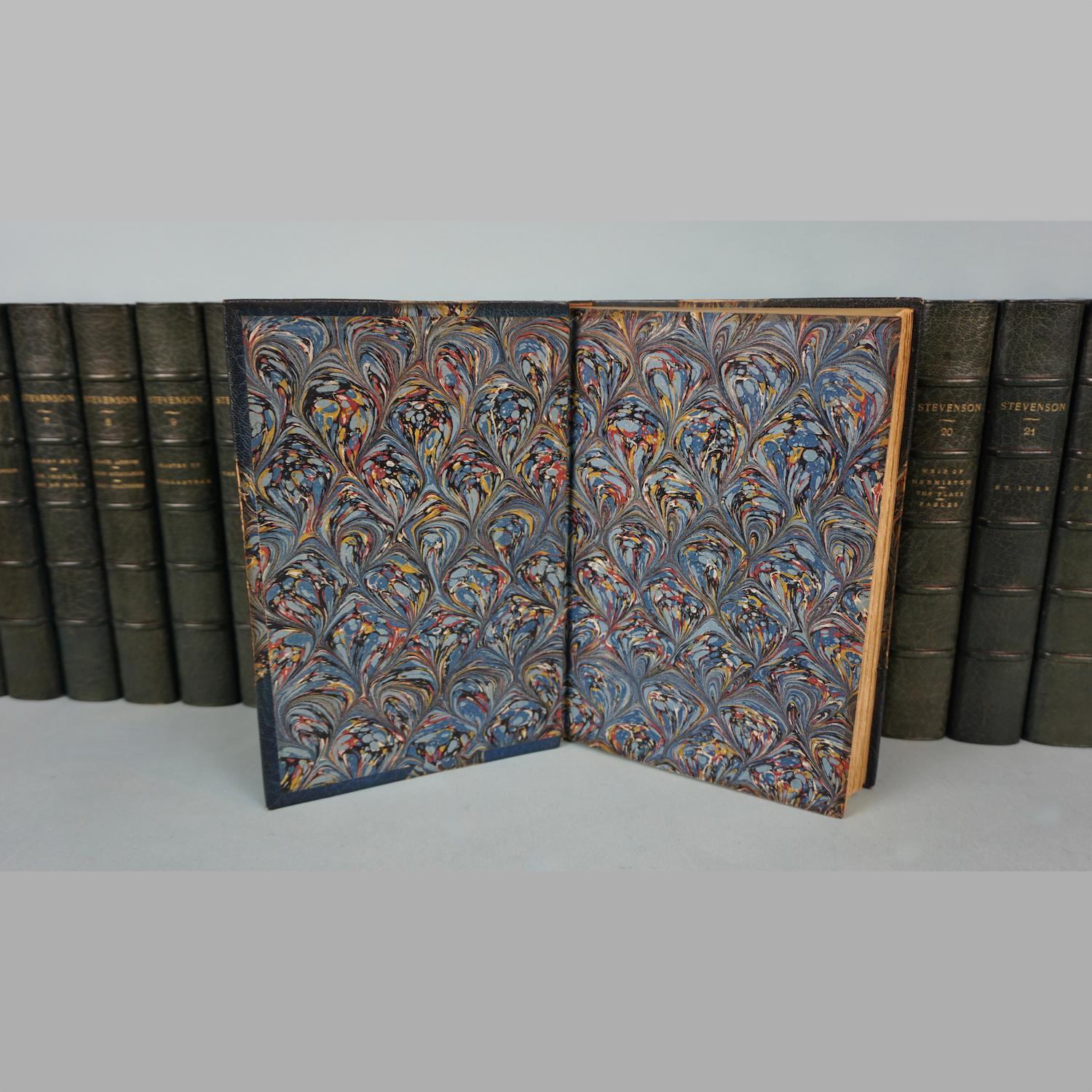 American Fine Set of Robert Louis Stevenson's Works in 26 Blue Leatherbound Volumes