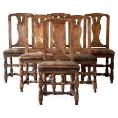 Fine Set of Six 18th Century Swedish Baroque Dinning Chairs