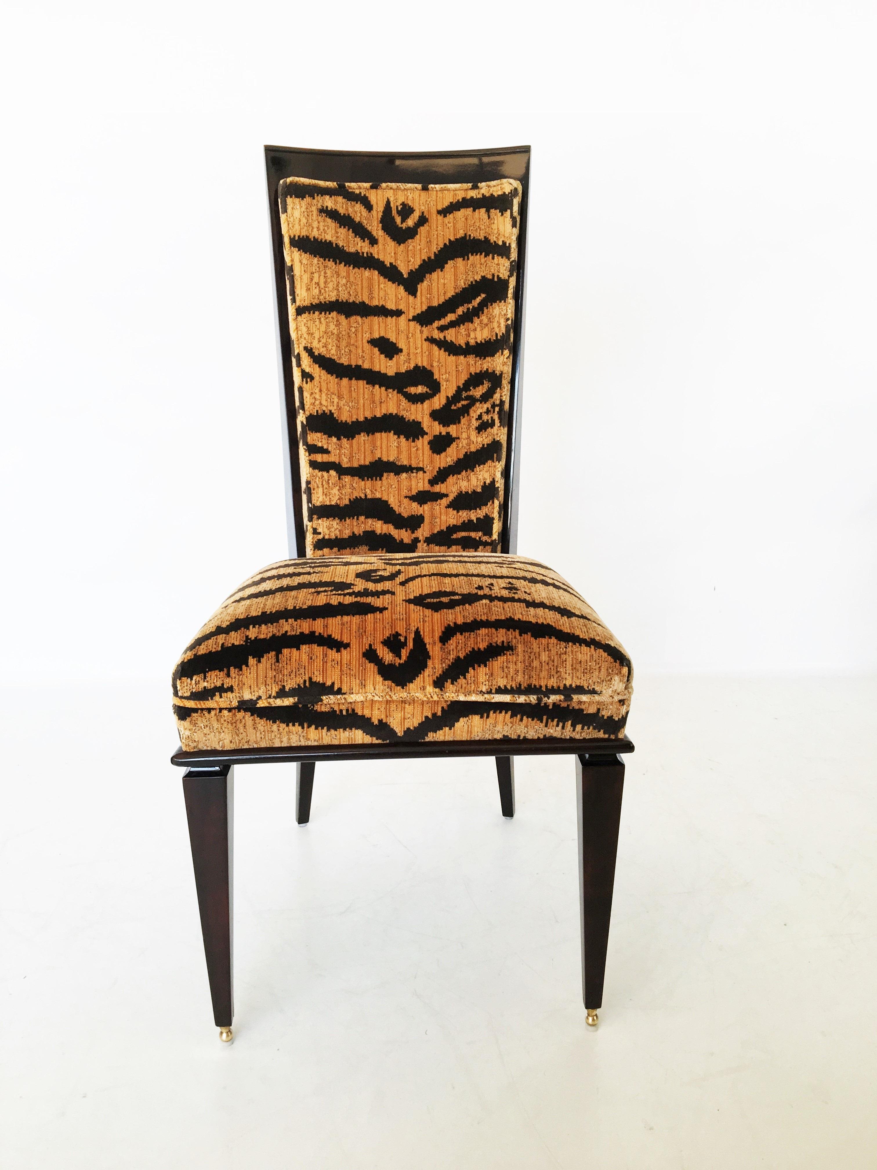 Fine Set of Six Art Deco Ebony De Macassar Dining Chairs For Sale 1
