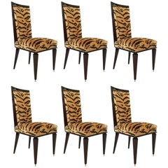 Fine Set of Six Art Deco Ebony De Macassar Dining Chairs