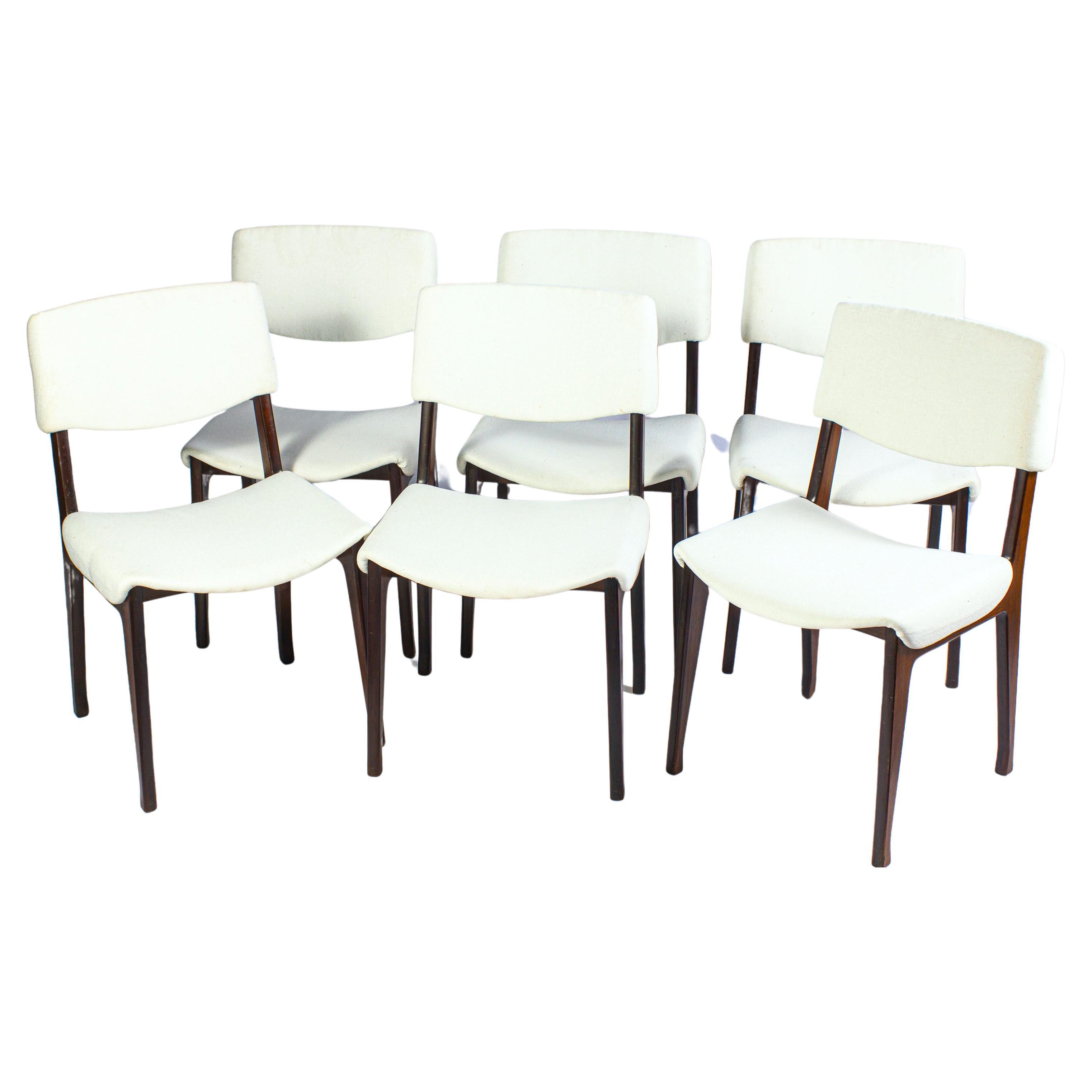 Fine Set of Six Italian Mid Century  Wood Chairs, 1950'