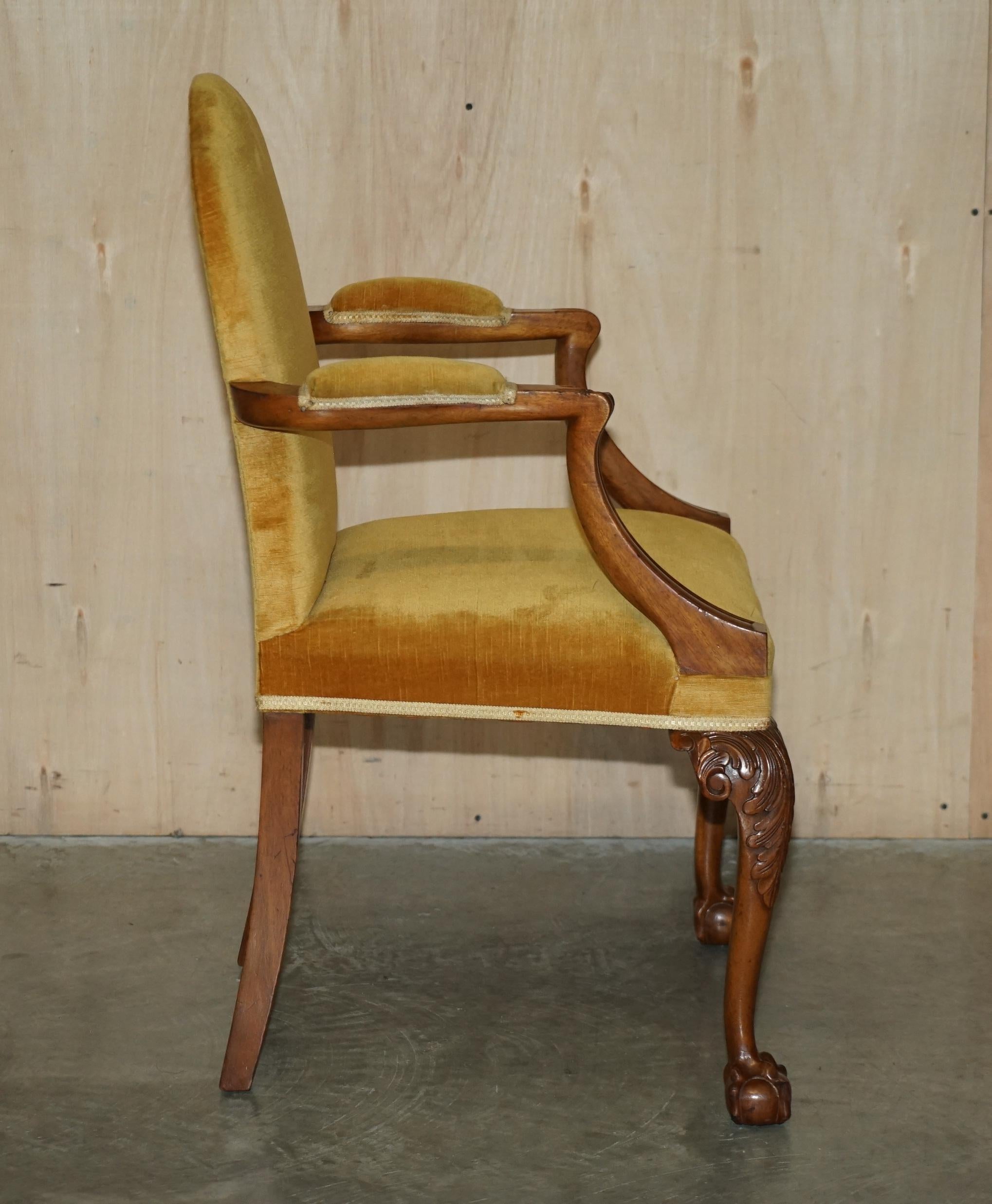 Fine Set of Six Solid Hand Carved Walnut Claw & Ball Feet Art Deco Dining Chairs For Sale 6