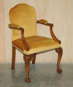Fine Set of Six Solid Hand Carved Walnut Claw & Ball Feet Art Deco Dining Chairs