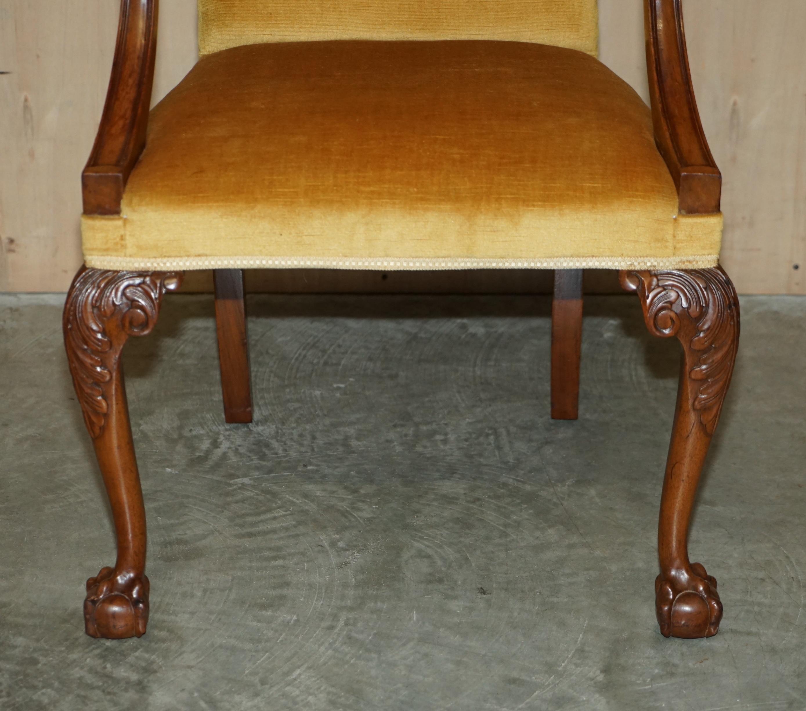 20th Century Fine Set of Six Solid Hand Carved Walnut Claw & Ball Feet Art Deco Dining Chairs For Sale