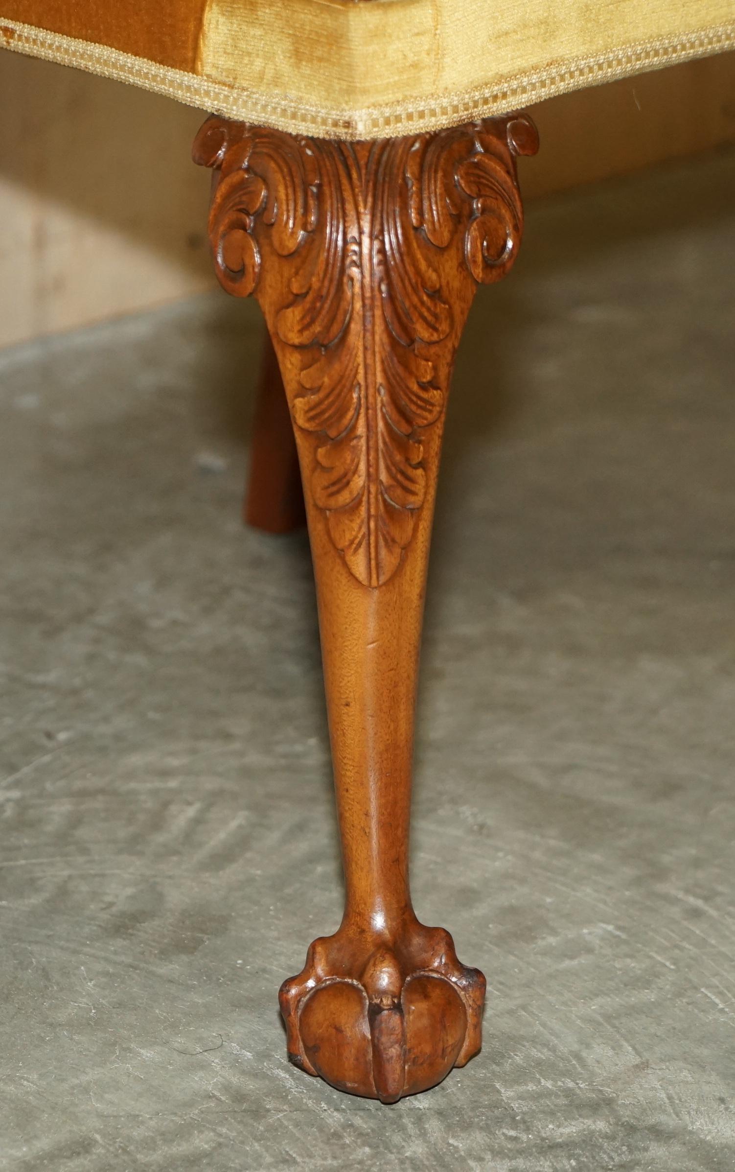 Fine Set of Six Solid Hand Carved Walnut Claw & Ball Feet Art Deco Dining Chairs For Sale 1