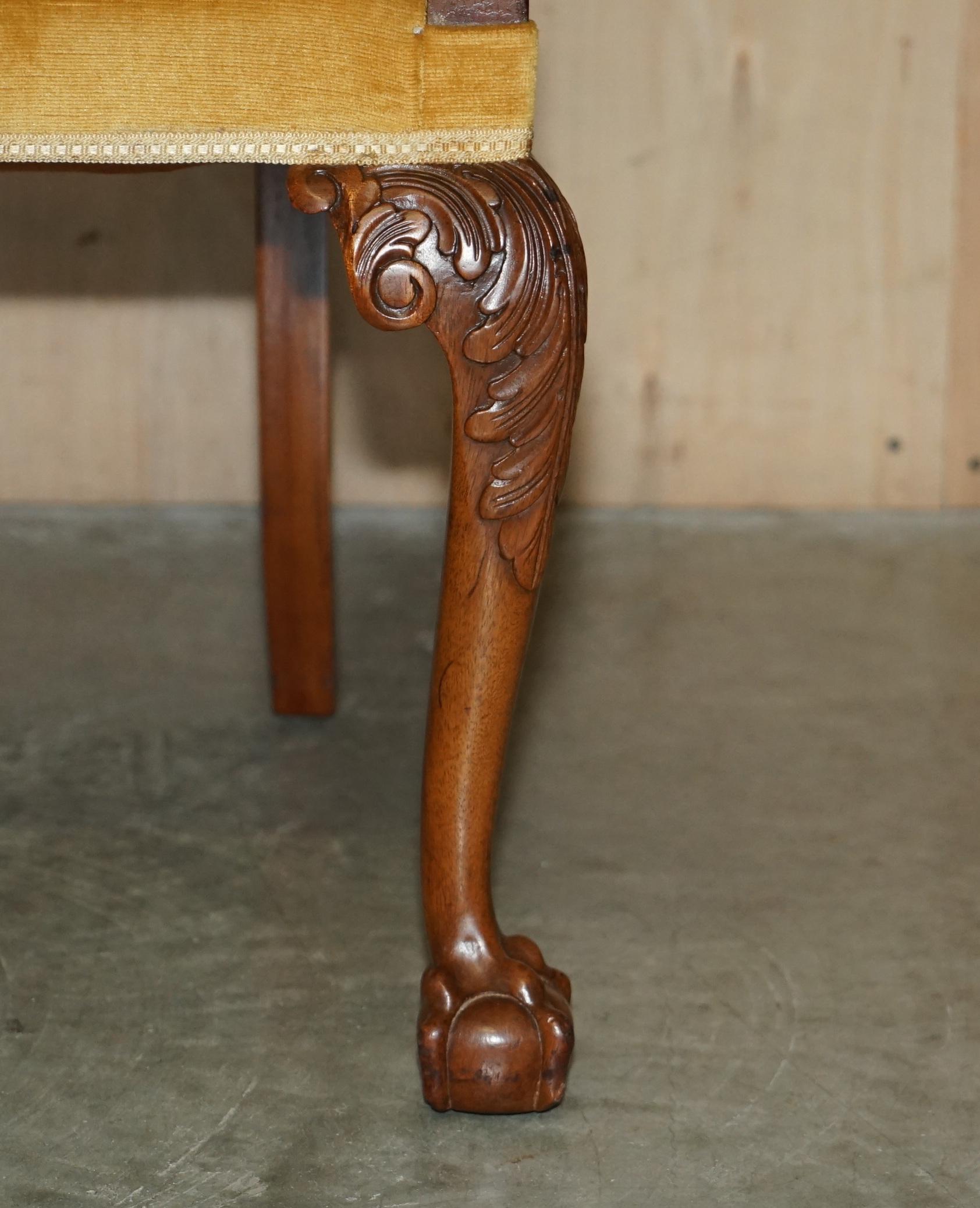 Fine Set of Six Solid Hand Carved Walnut Claw & Ball Feet Art Deco Dining Chairs For Sale 2