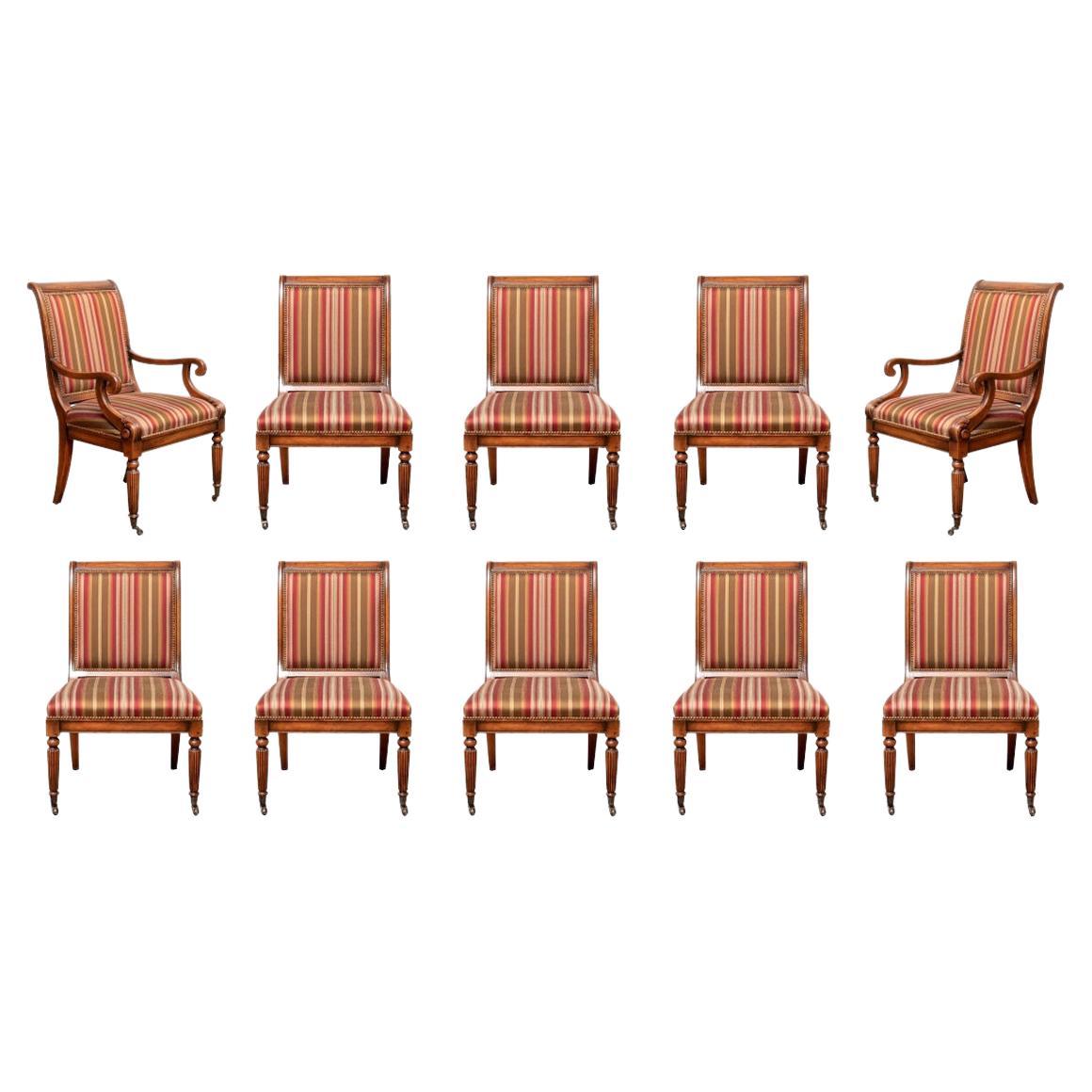 Fine Set of Ten Fine Neoclassical Style Hickory White Dining Chairs