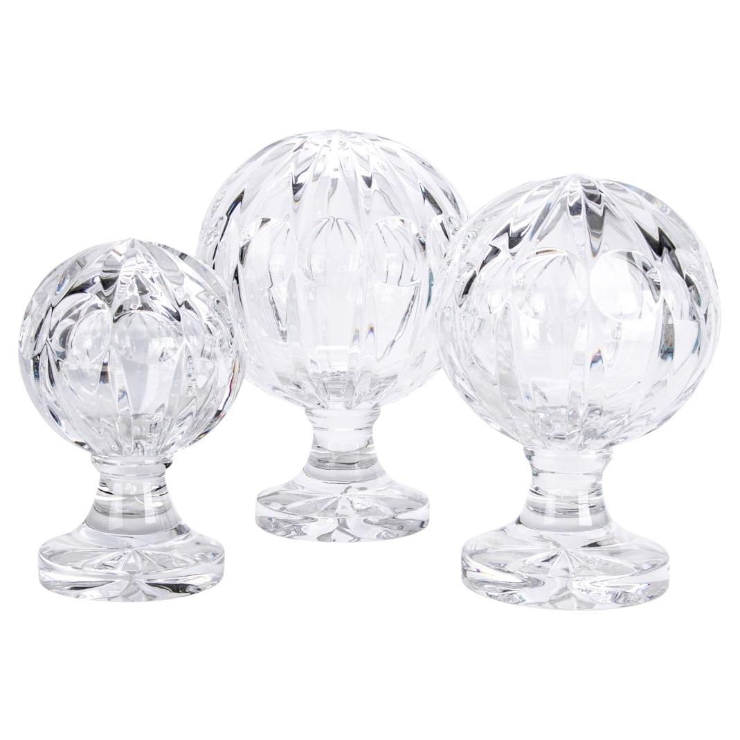 Fine Set Of Three Graduated Cut Crystal Globes On Pedestal Bases For Sale