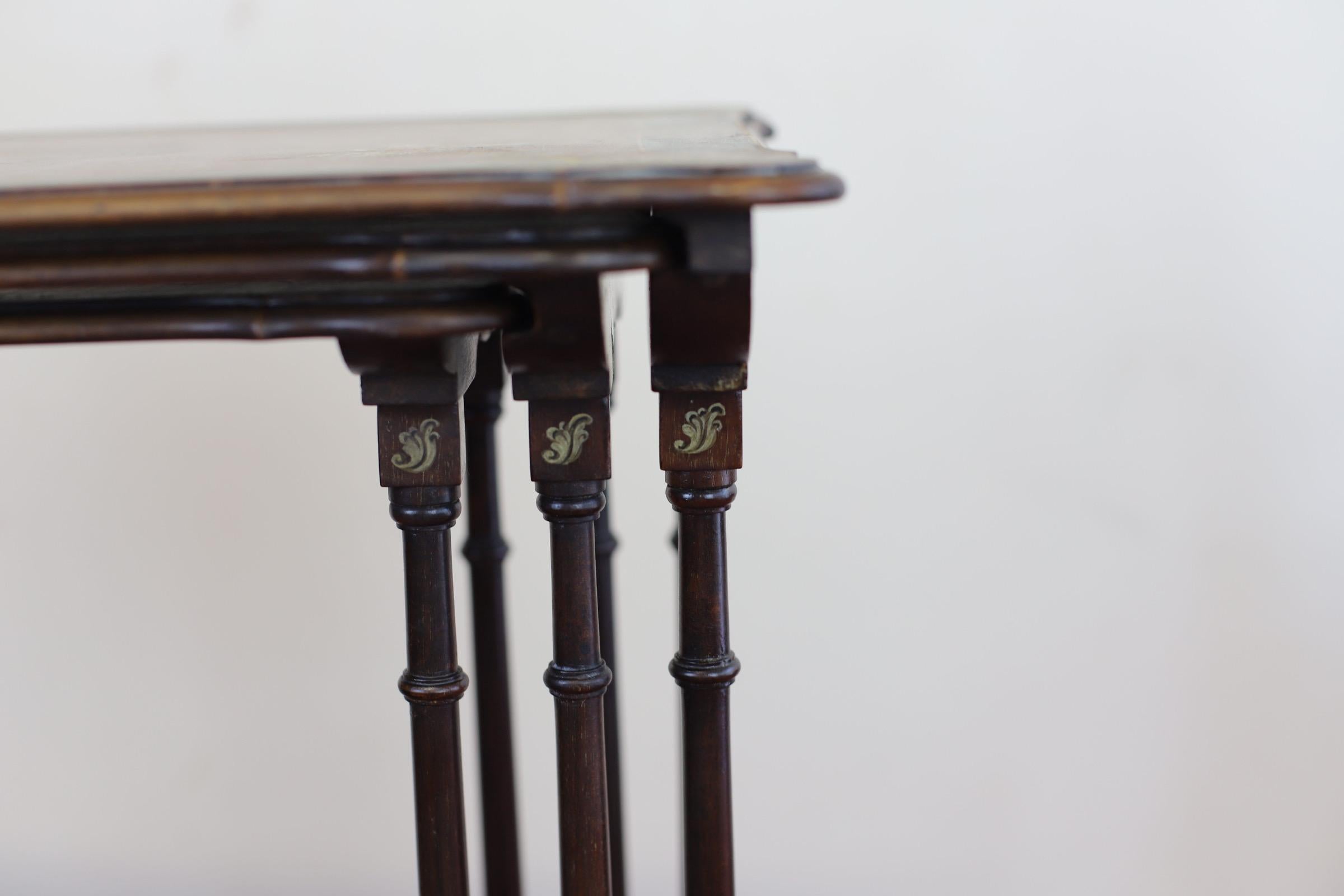 Fine Set Of Three Victorian Mahogany  Hand Painted Nest Of Tables For Sale 2