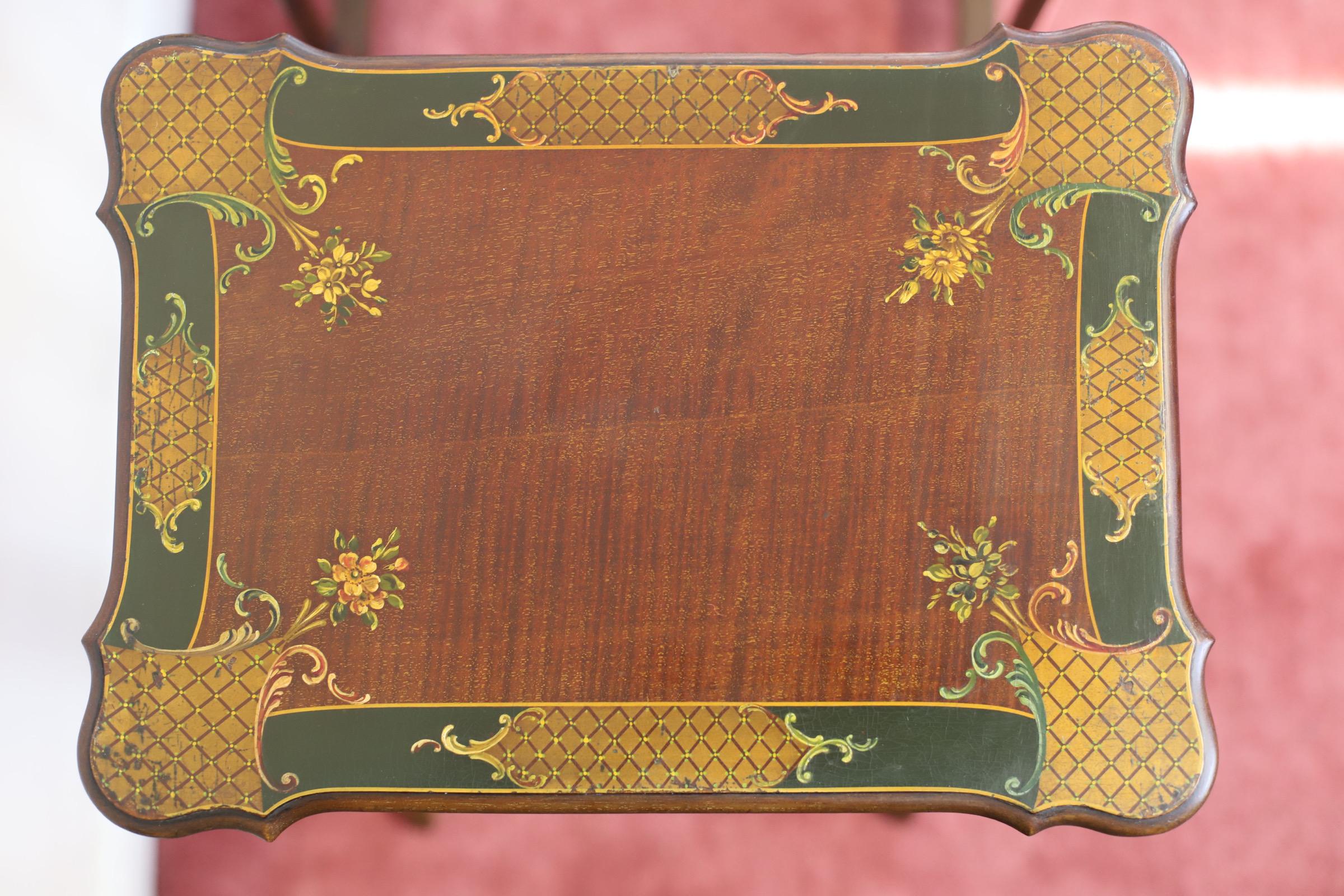 Set aus drei viktorianischen Mahagoni-Stücken  Handbemaltes Nest aus Tischen im Angebot 12