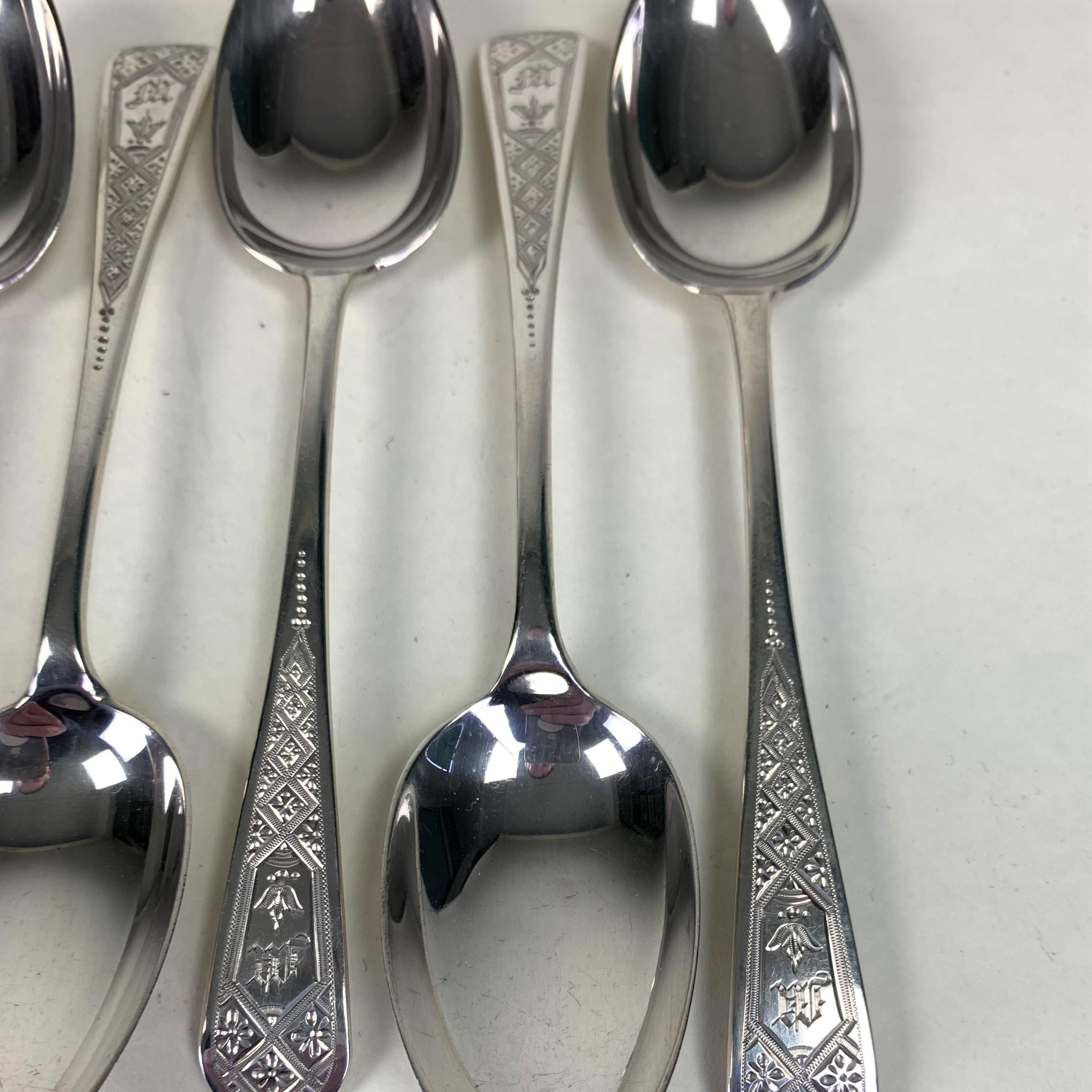 English Fine Set of Twelve Silver Bright-Cut Teaspoons For Sale