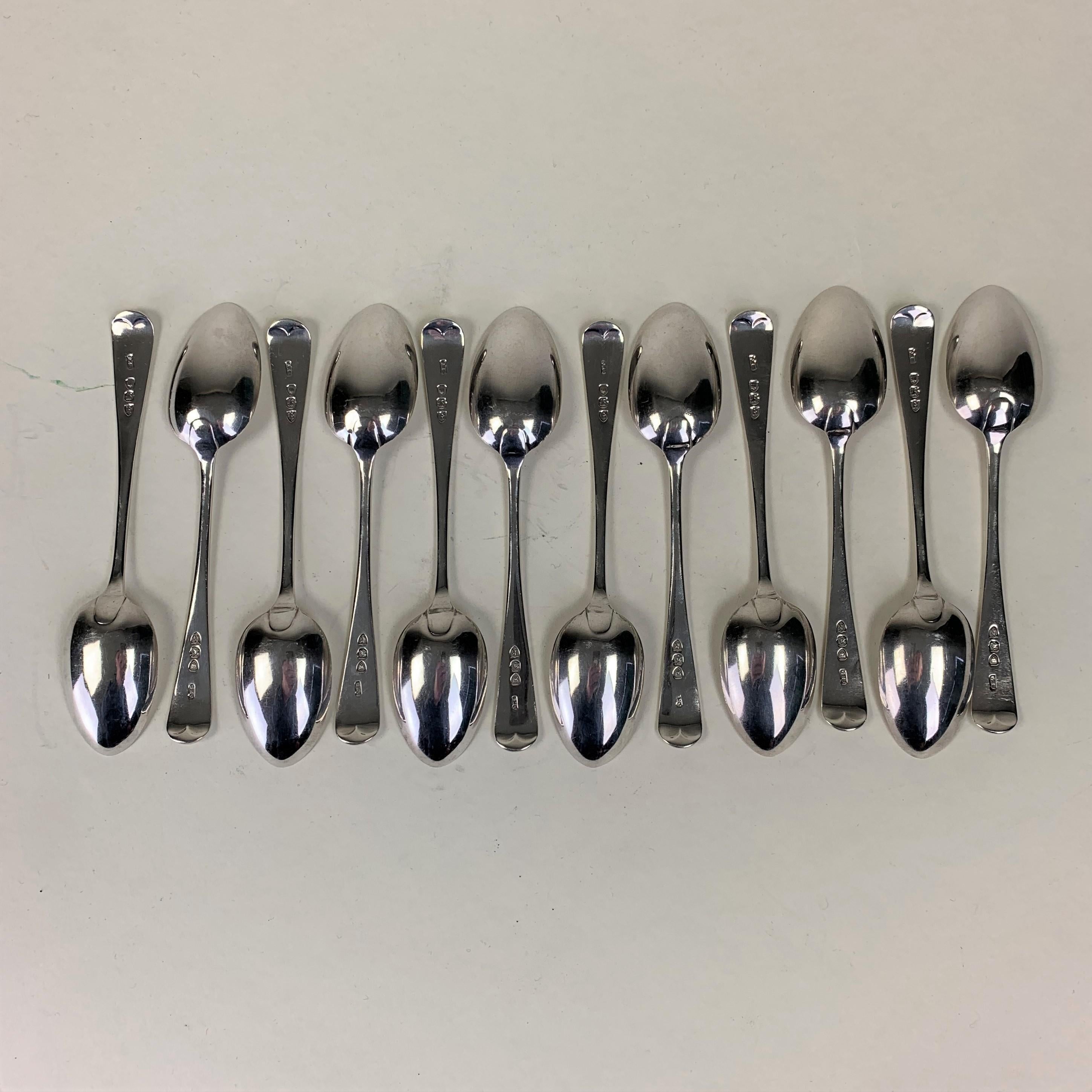 19th Century Fine Set of Twelve Silver Bright-Cut Teaspoons For Sale