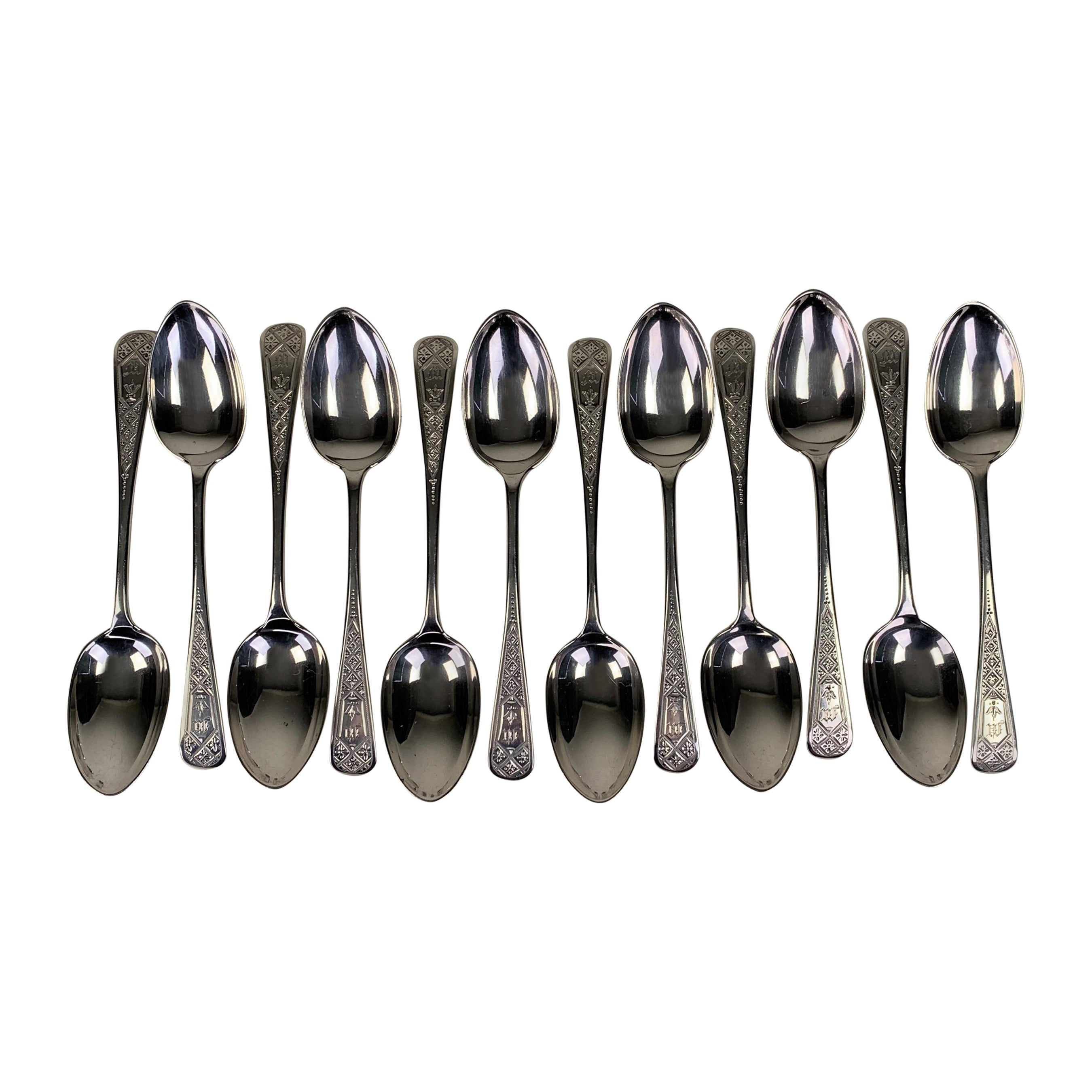 Fine Set of Twelve Silver Bright-Cut Teaspoons
