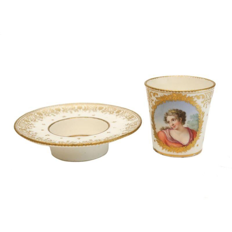 Fine Sevres Porcelain Cup & Saucer w/ Portrait Goblet et Sou Coupe Enfonce, 1759 In Good Condition In Gardena, CA
