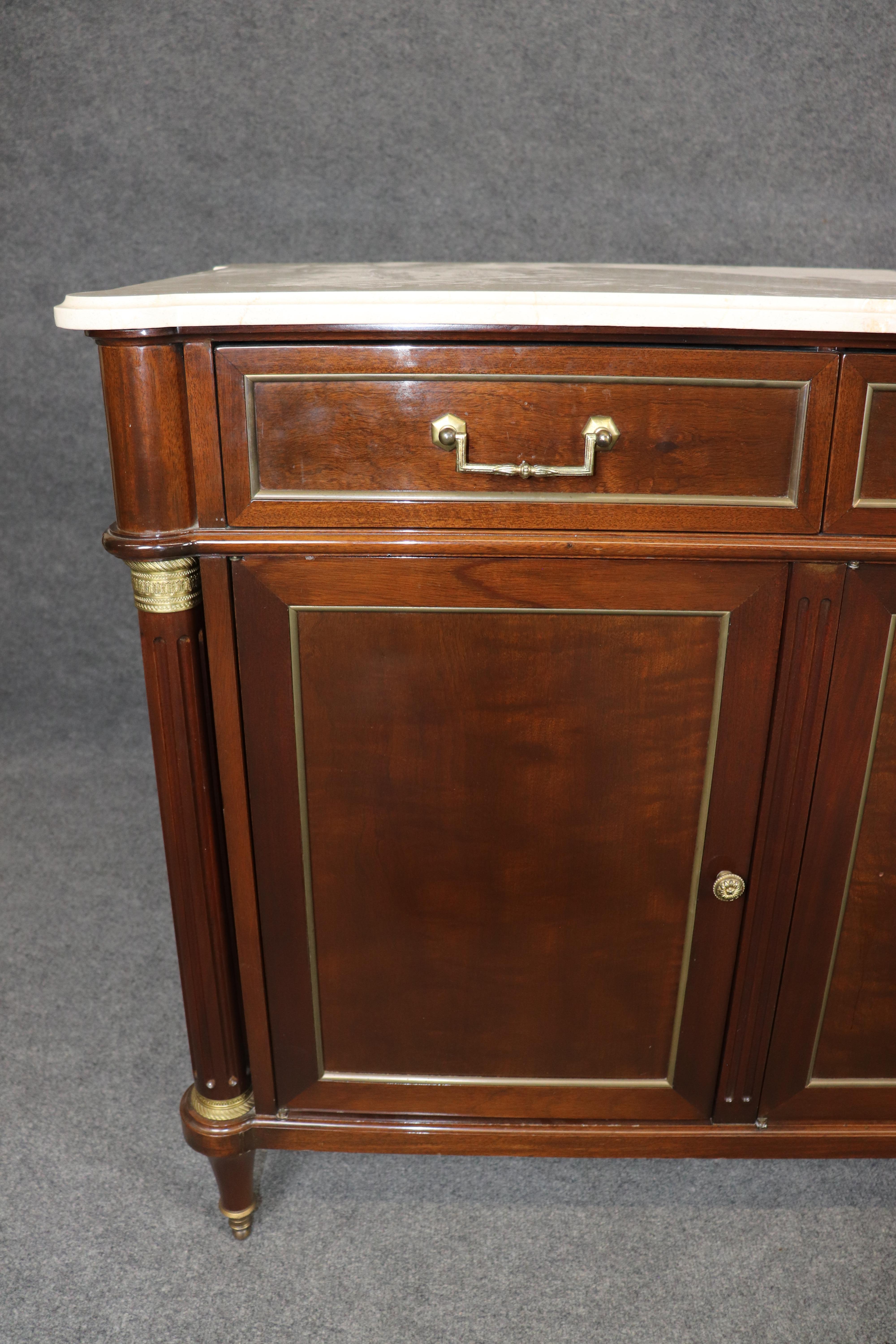 Fine SHALLOW DEPTH Maison Jansen Style Directoire Marble Top Mahogany Sideboard For Sale 7