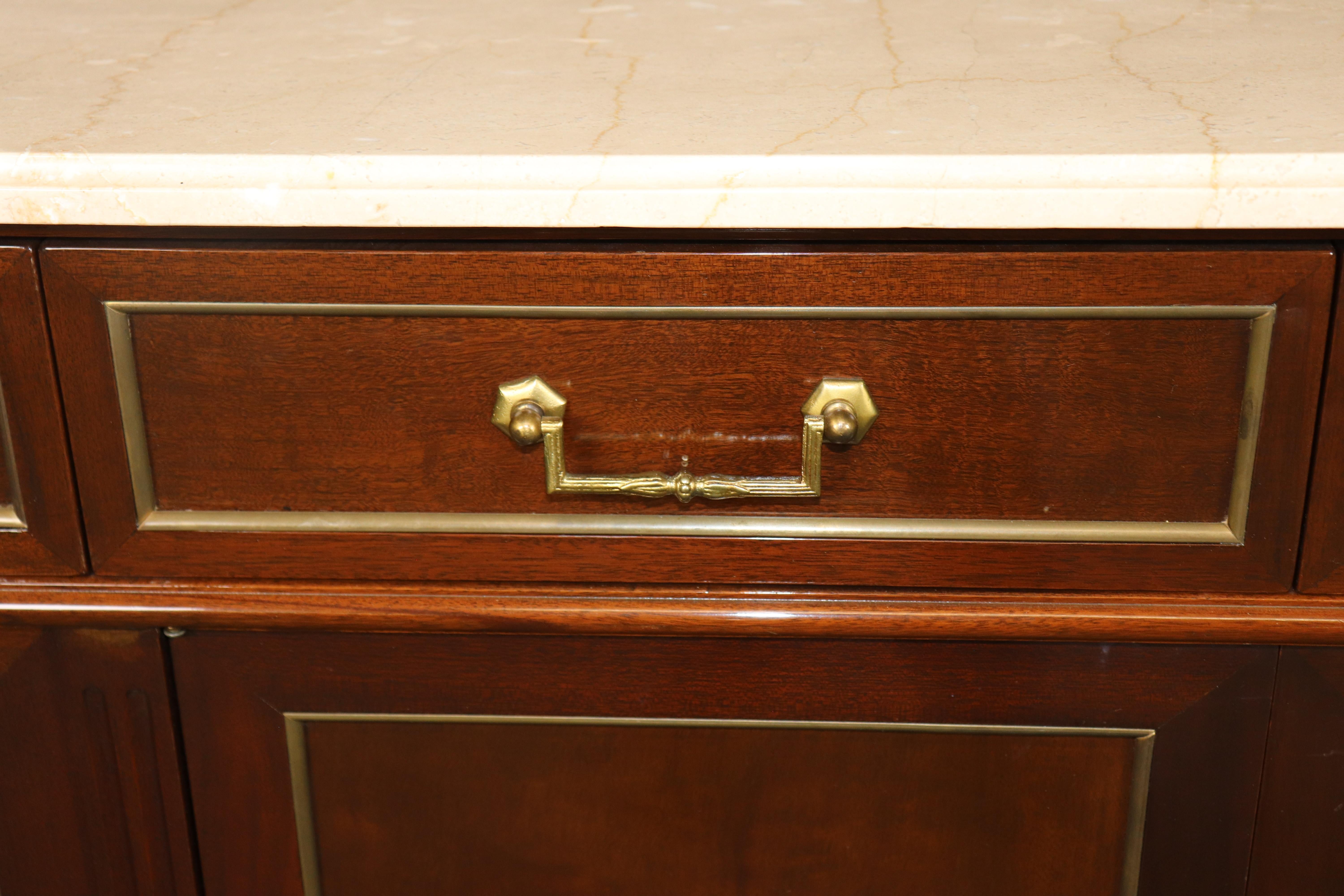 Fine SHALLOW DEPTH Maison Jansen Style Directoire Marble Top Mahogany Sideboard For Sale 9