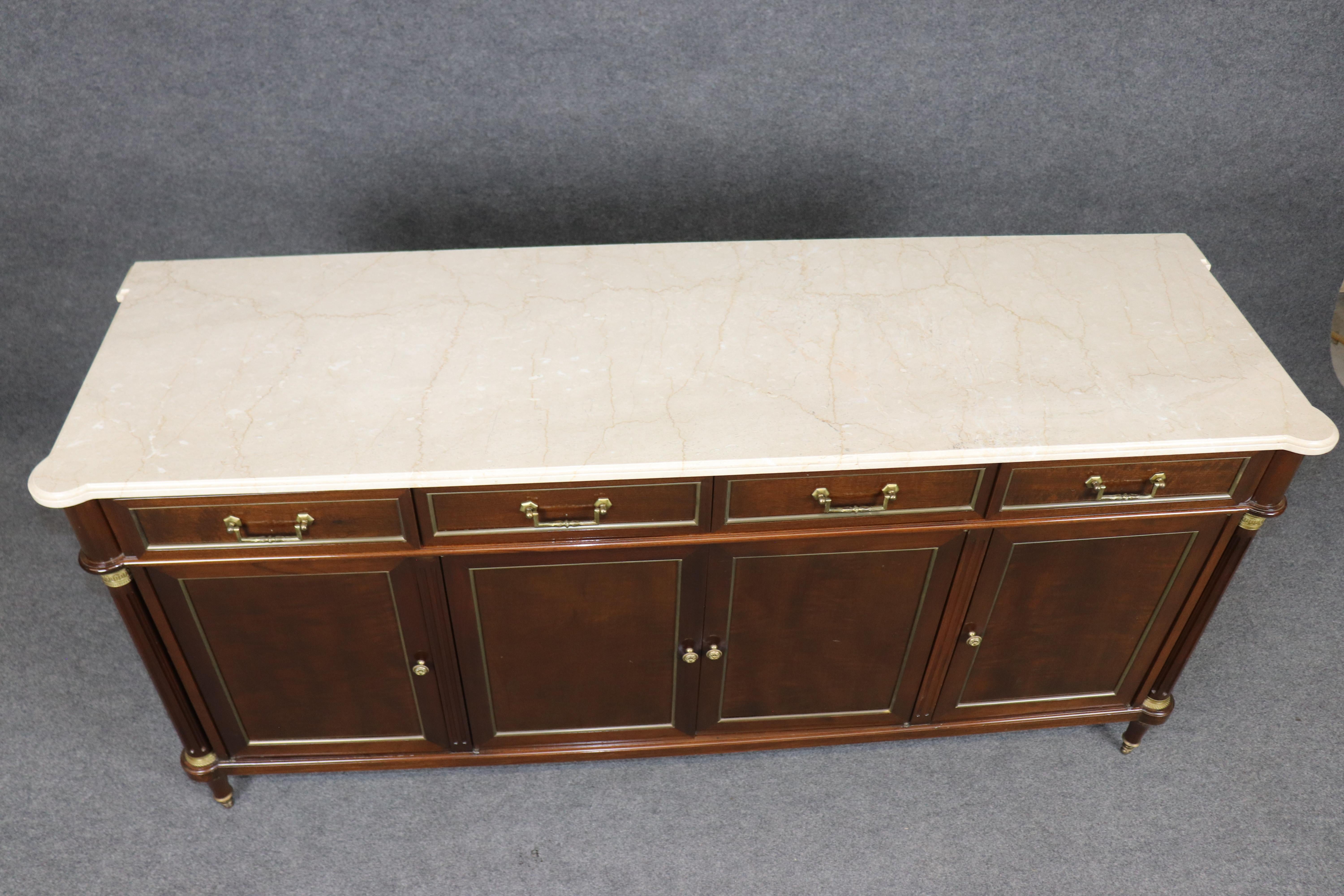 Mid-20th Century Fine SHALLOW DEPTH Maison Jansen Style Directoire Marble Top Mahogany Sideboard For Sale