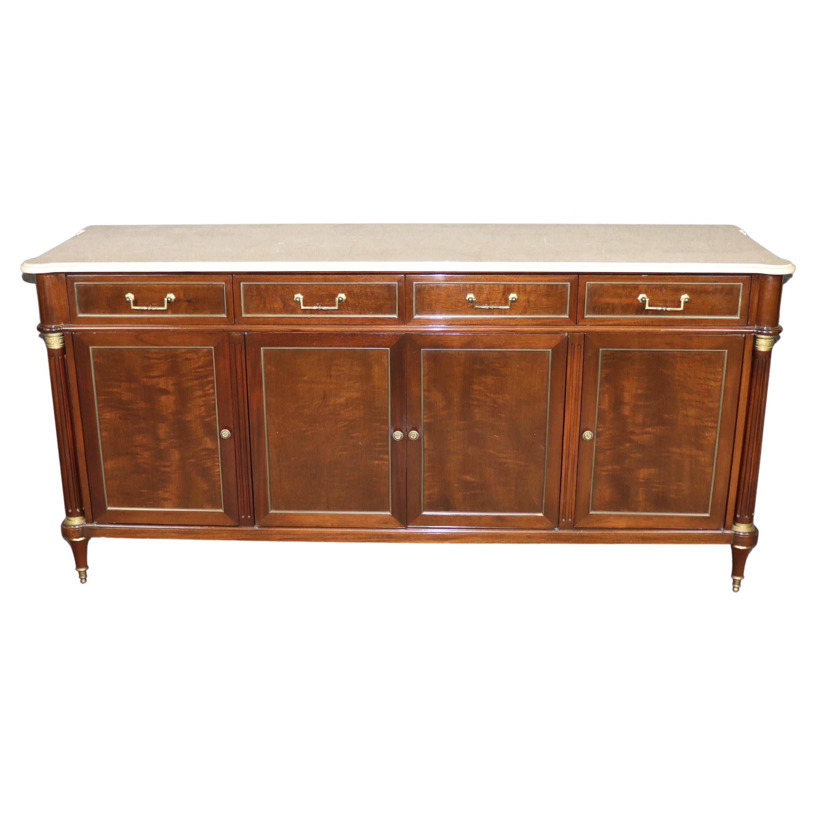 Fine SHALLOW DEPTH Maison Jansen Style Directoire Marble Top Mahogany Sideboard For Sale