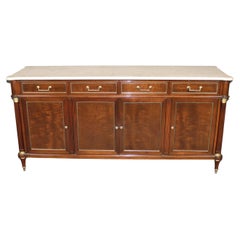 Fine SHALLOW DEPTH Maison Jansen Style Directoire Marble Top Mahogany Sideboard