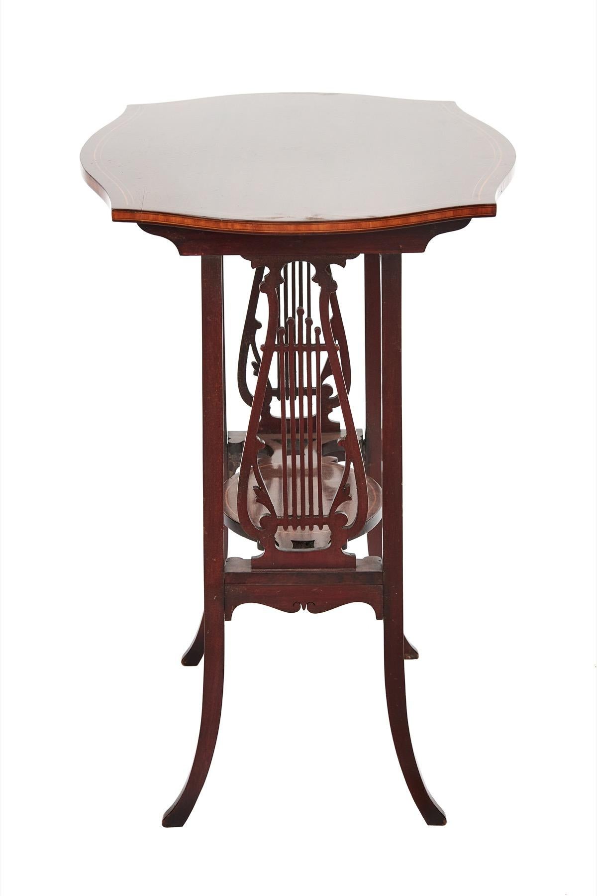Polished Fine Sheraton Revival Mahogany Inlaid & carved Lyre end support table [A] For Sale