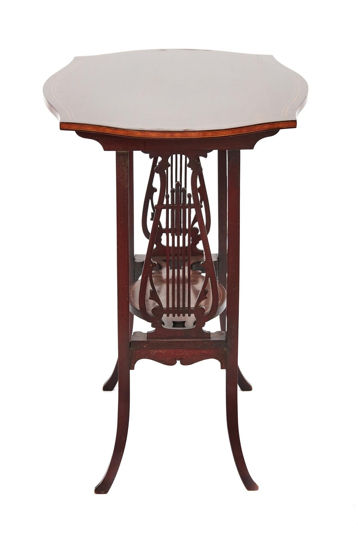 Feine Sheraton Revival Mahagoni Intarsien & geschnitzt Lyra Ende unterstützen Tabelle [A] im Zustand „Gut“ im Angebot in Dereham, GB