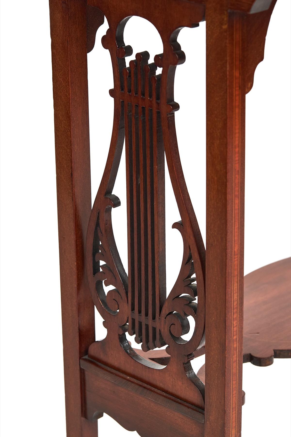 Polished Fine Sheraton Revival Mahogany Inlaid & carved Lyre end support table[B] For Sale