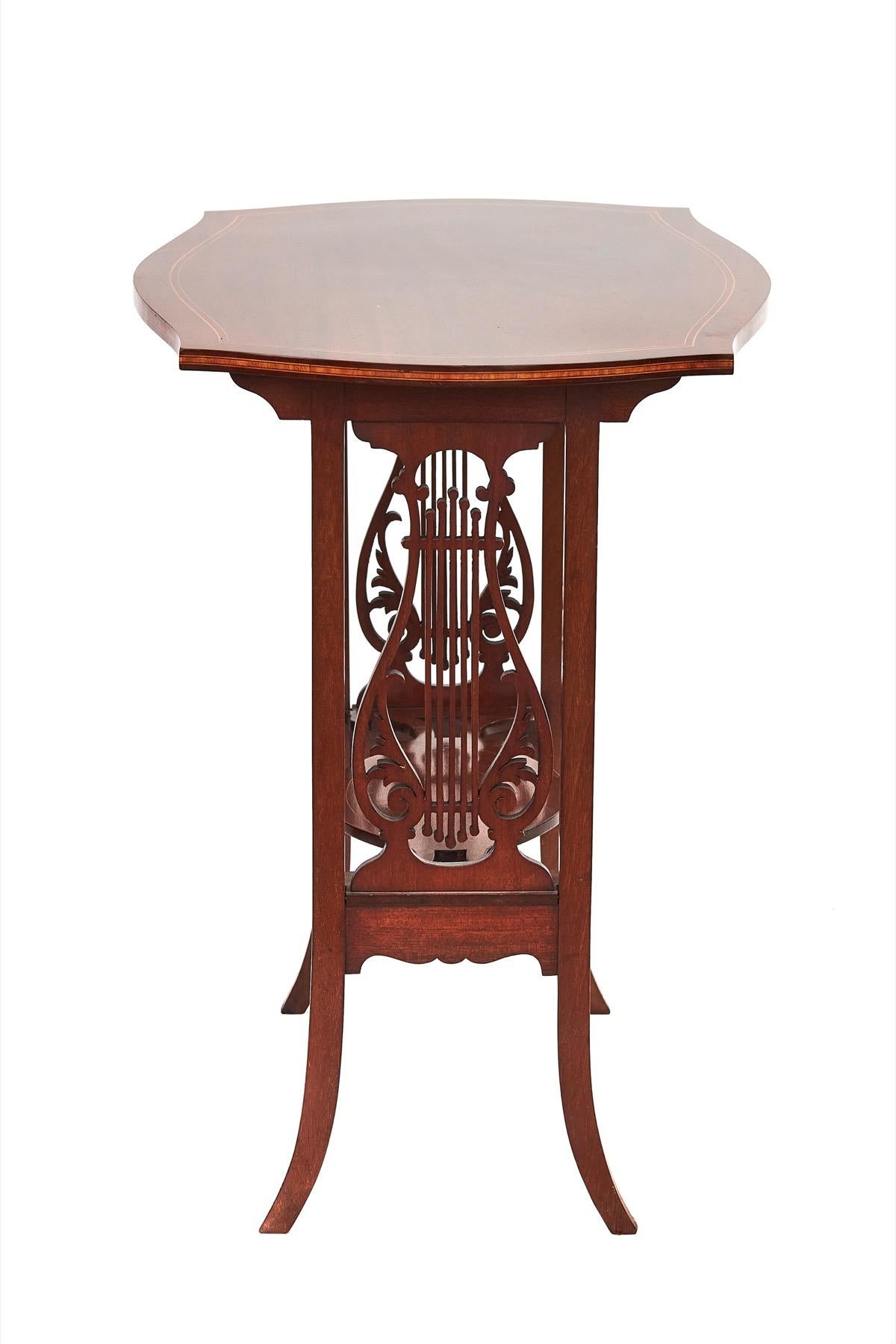 Early 20th Century Fine Sheraton Revival Mahogany Inlaid & carved Lyre end support table[B] For Sale