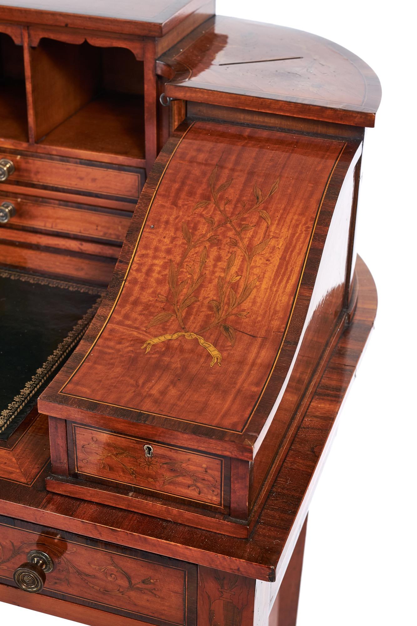 Fine Sheraton Revival Satinwood Inlaid Carlton House Desk. with Letter Boxes, Ci For Sale 4