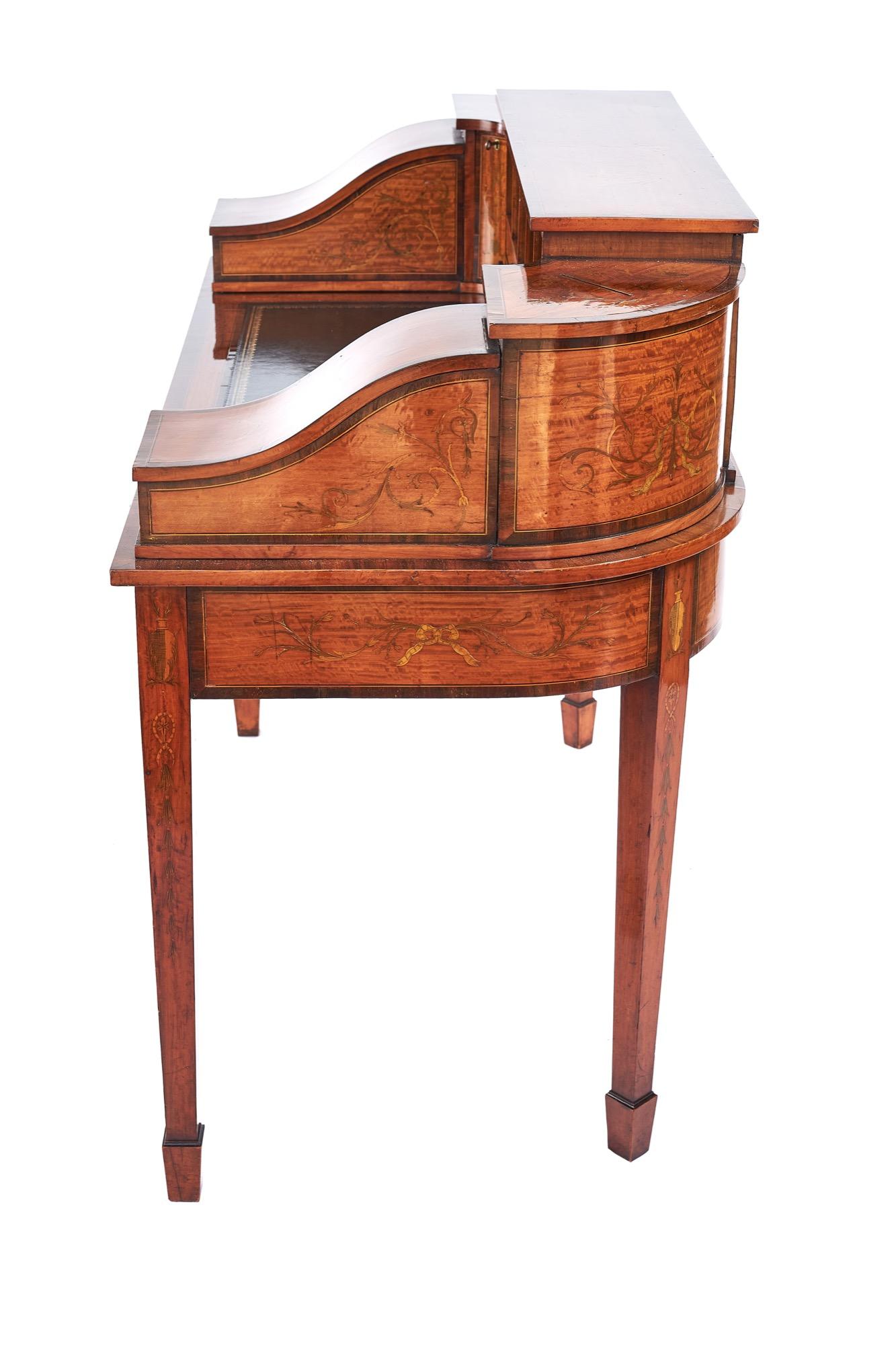 Inlay Fine Sheraton Revival Satinwood Inlaid Carlton House Desk. with Letter Boxes, Ci For Sale