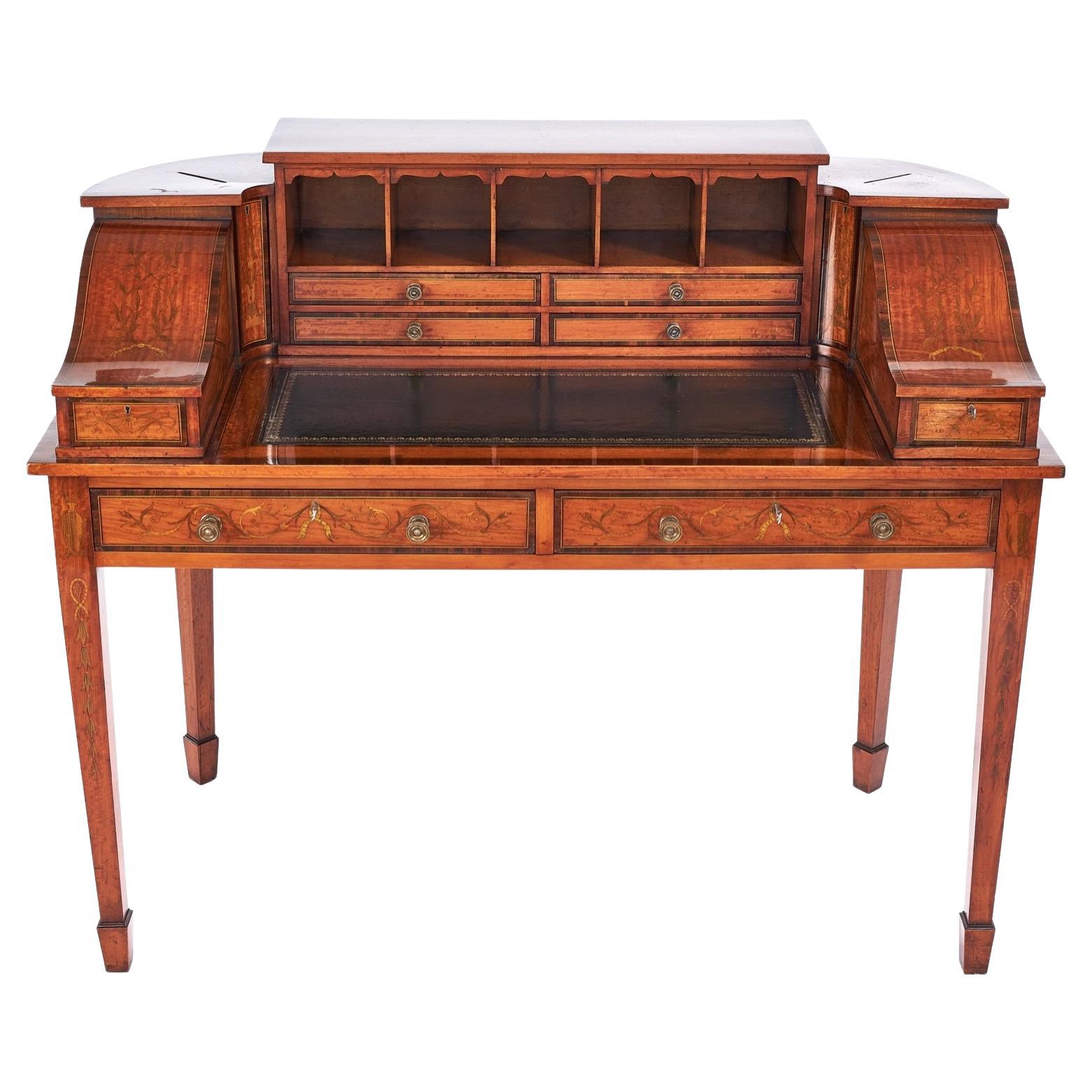 Fine Sheraton Revival Satinwood Inlaid Carlton House Desk. with Letter Boxes, Ci