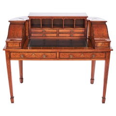 Antique Fine Sheraton Revival Satinwood Inlaid Carlton House Desk. with Letter Boxes, Ci