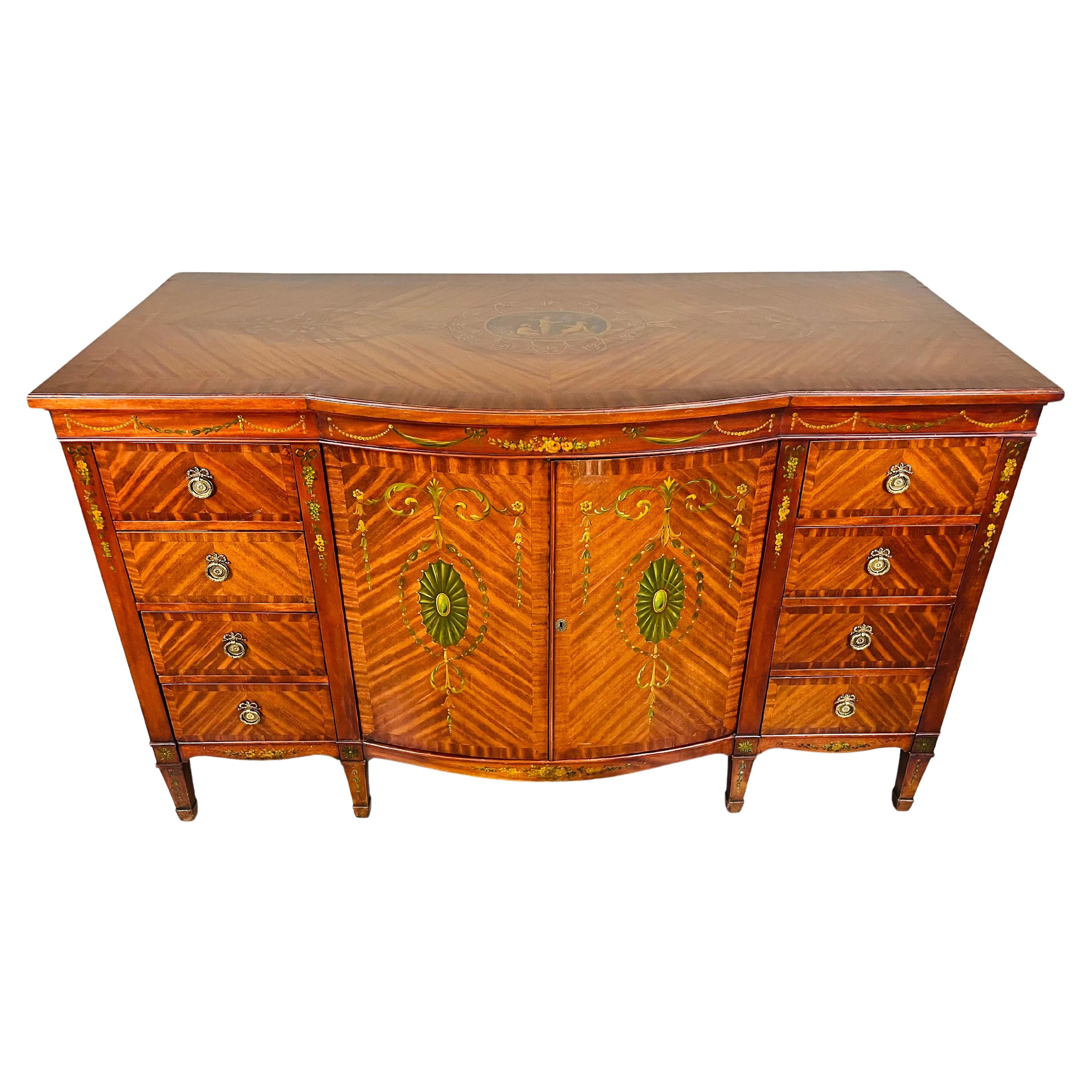 Fine Sheraton Revival Satinwood
Adams Style Painted Bow Front Buffet
Sideboard For Sale