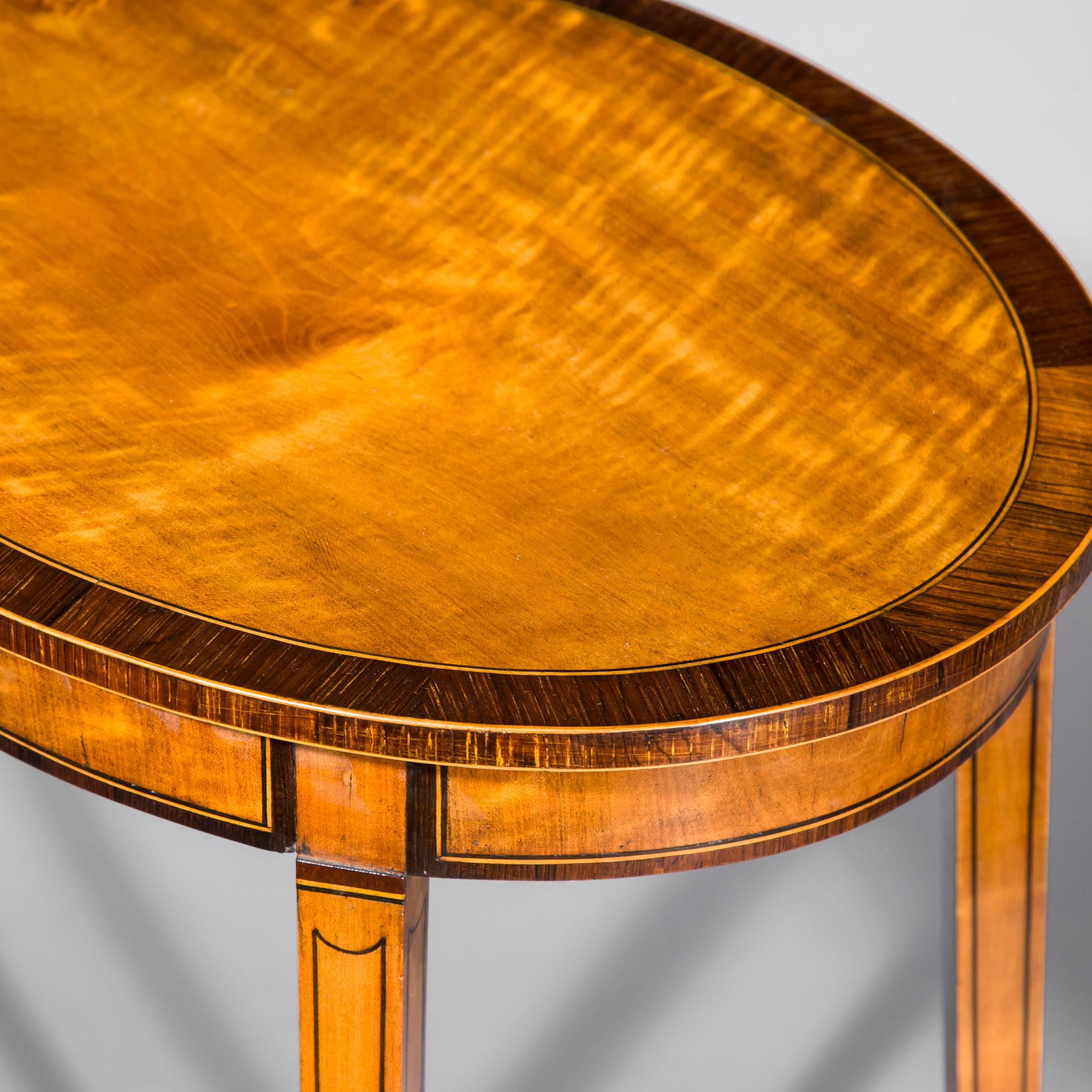 British Antique Sheraton Style Satinwood Oval Table