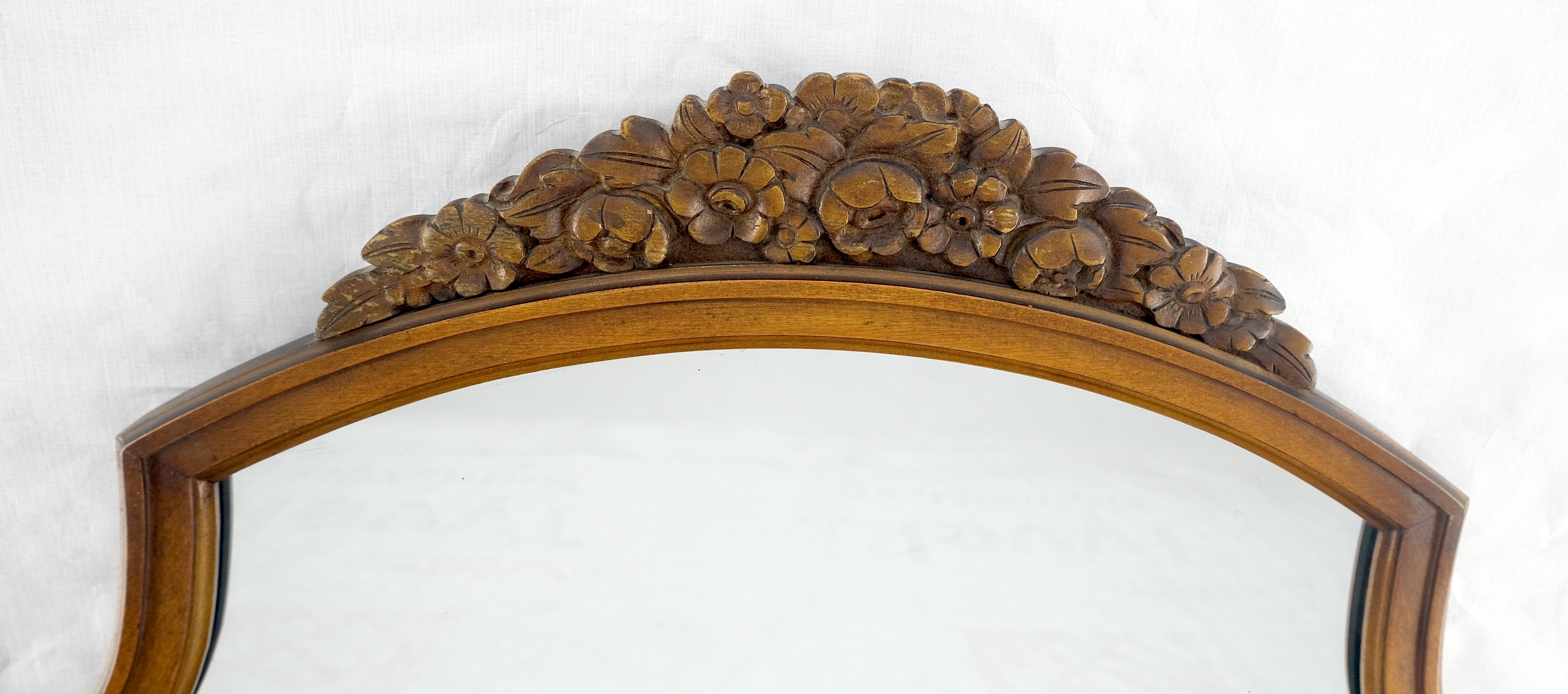 Fine Shield Shape Carved Light Walnut Mirror c1940s MINT!
