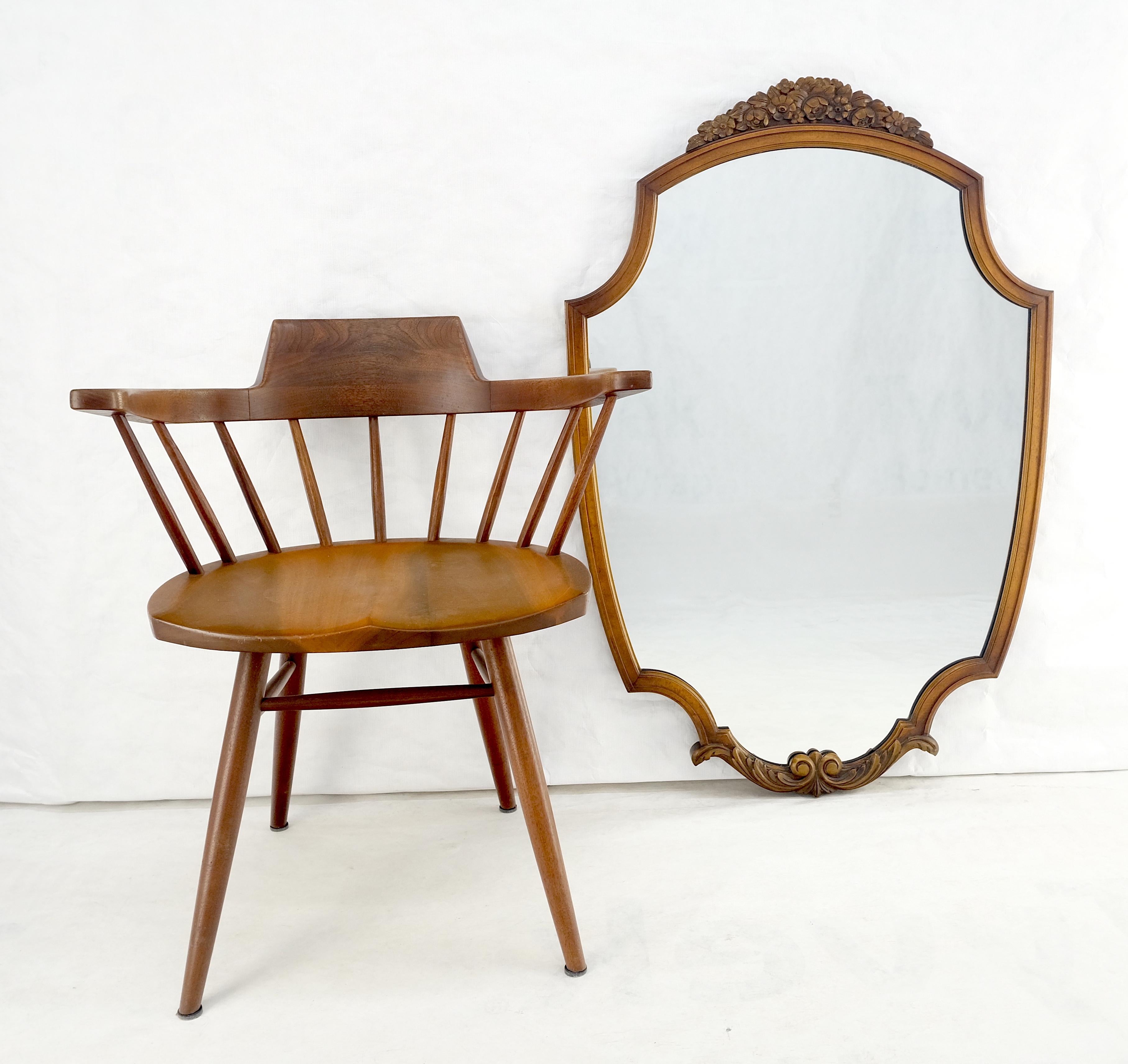 Mid-Century Modern Fine Shield Shape Carved Light Walnut Mirror c1940s MINT! For Sale