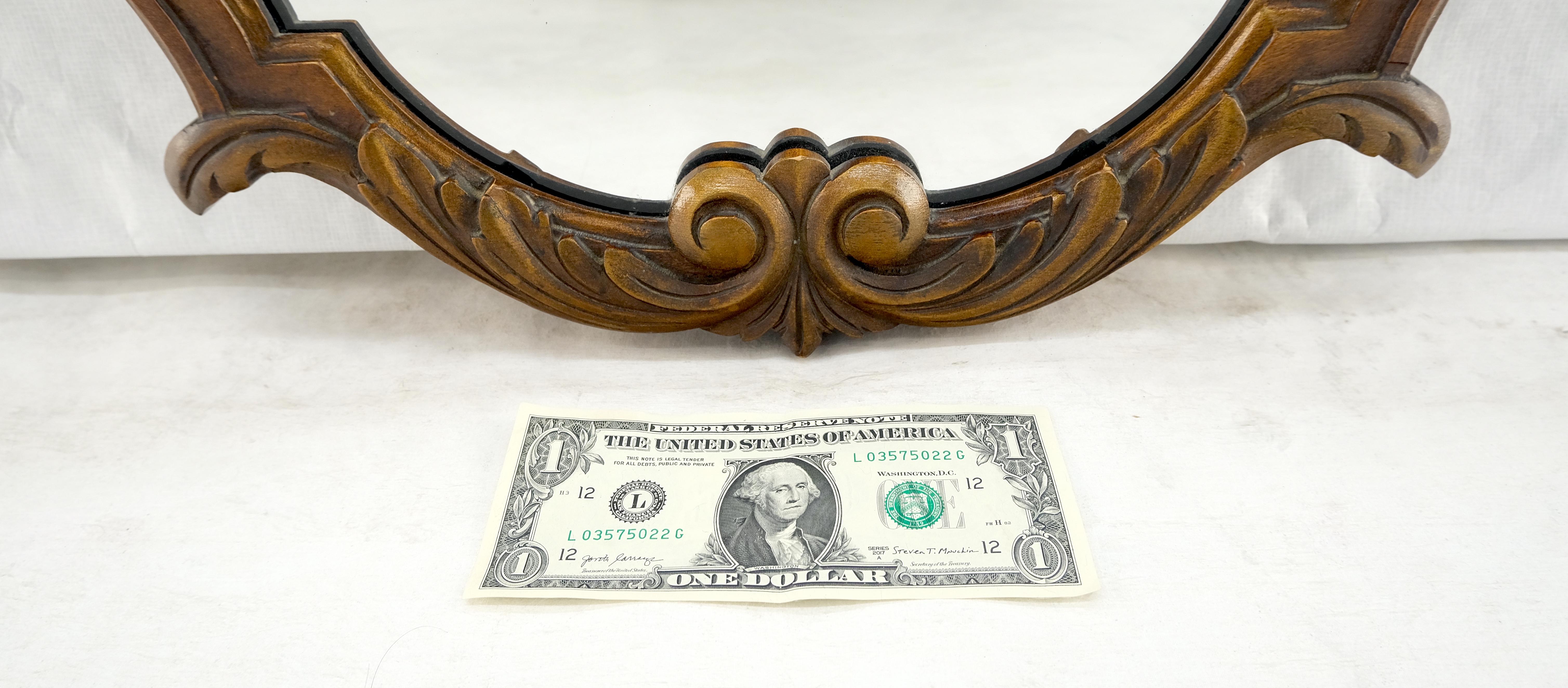 American Fine Shield Shape Carved Light Walnut Mirror c1940s MINT! For Sale