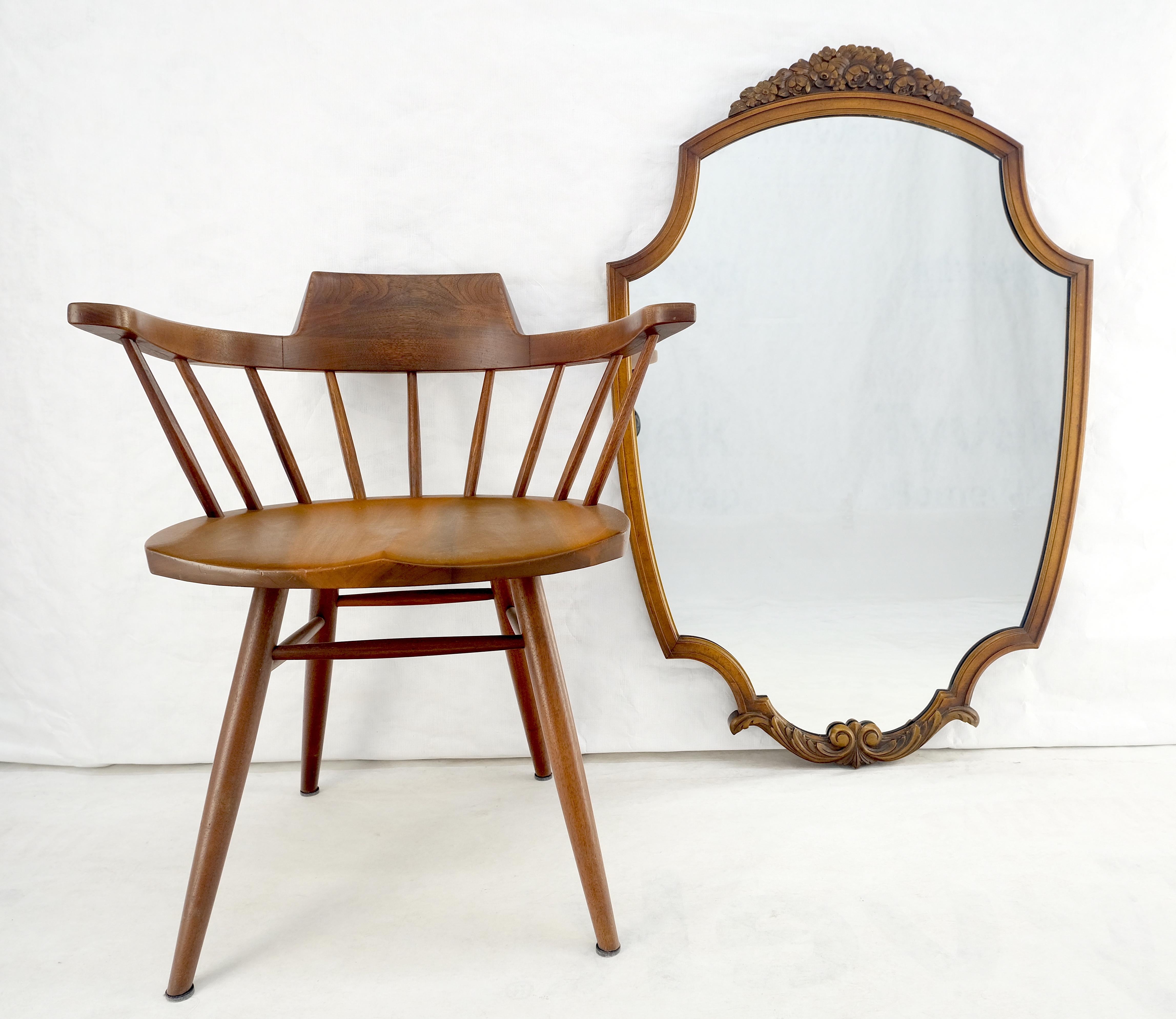 Lacquered Fine Shield Shape Carved Light Walnut Mirror c1940s MINT! For Sale