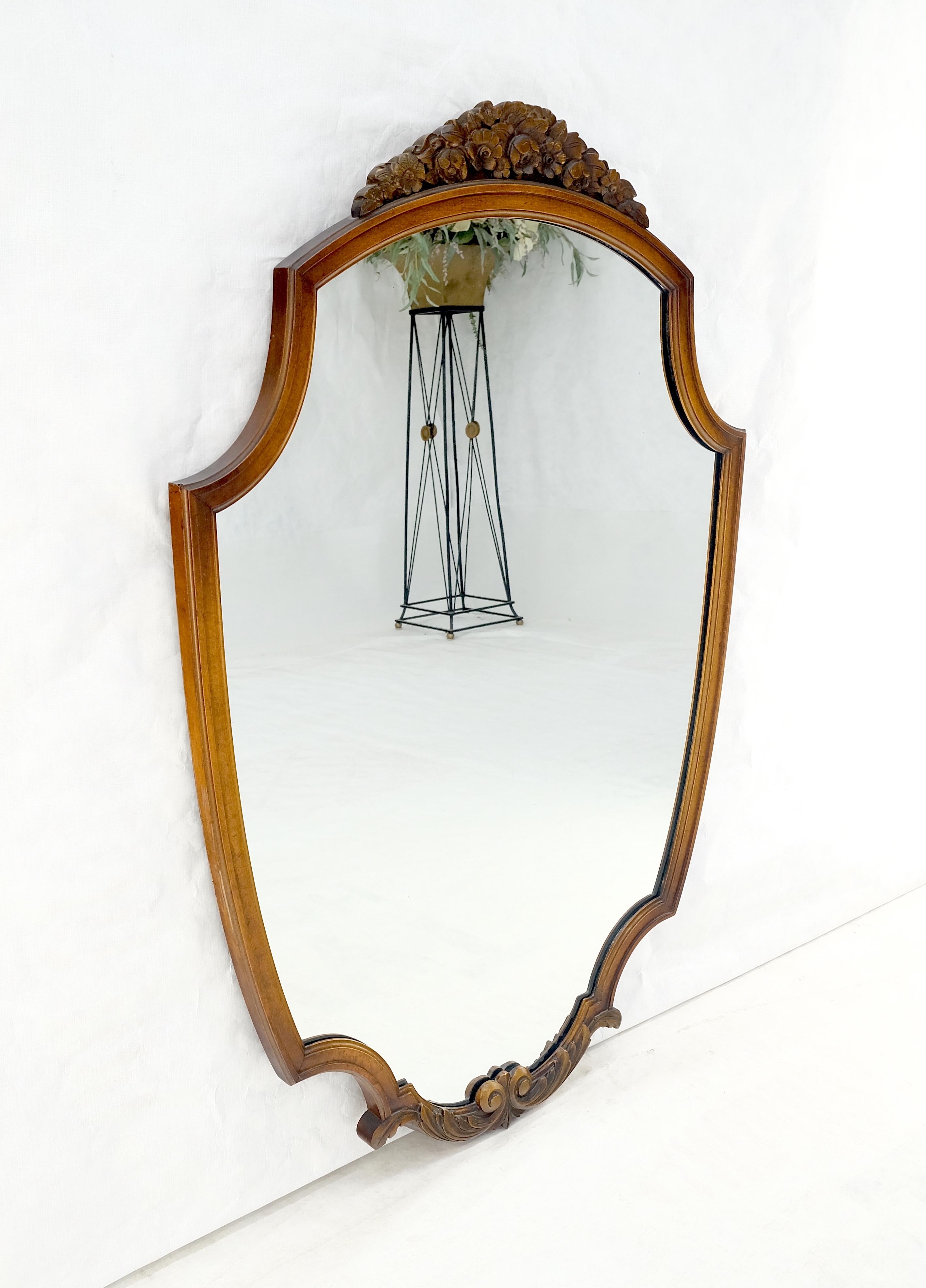 Fine Shield Shape Carved Light Walnut Mirror c1940s MINT! For Sale 1