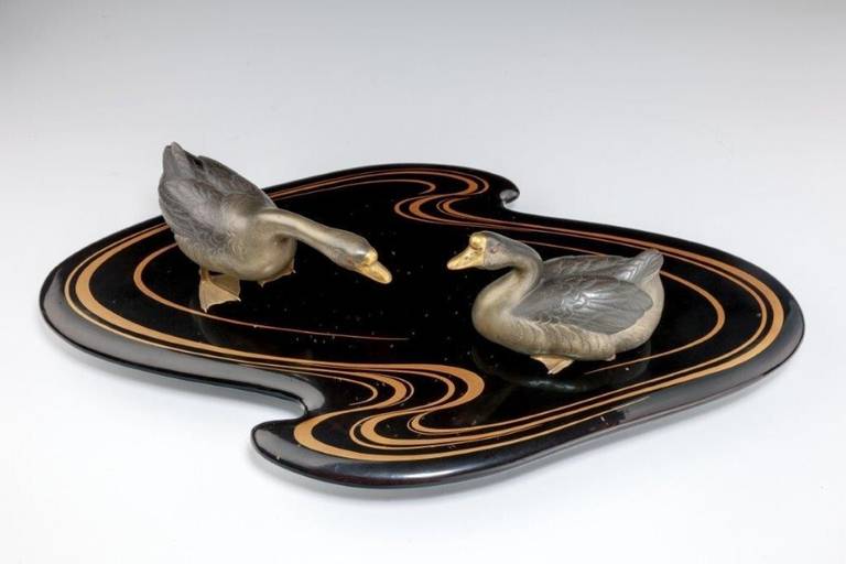 20th Century Fine Showa Period Okimono of Two Geese For Sale