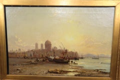 Fine Signed James Webb Oil Painting Gilded Frame of Cartagena Spain 19th Century