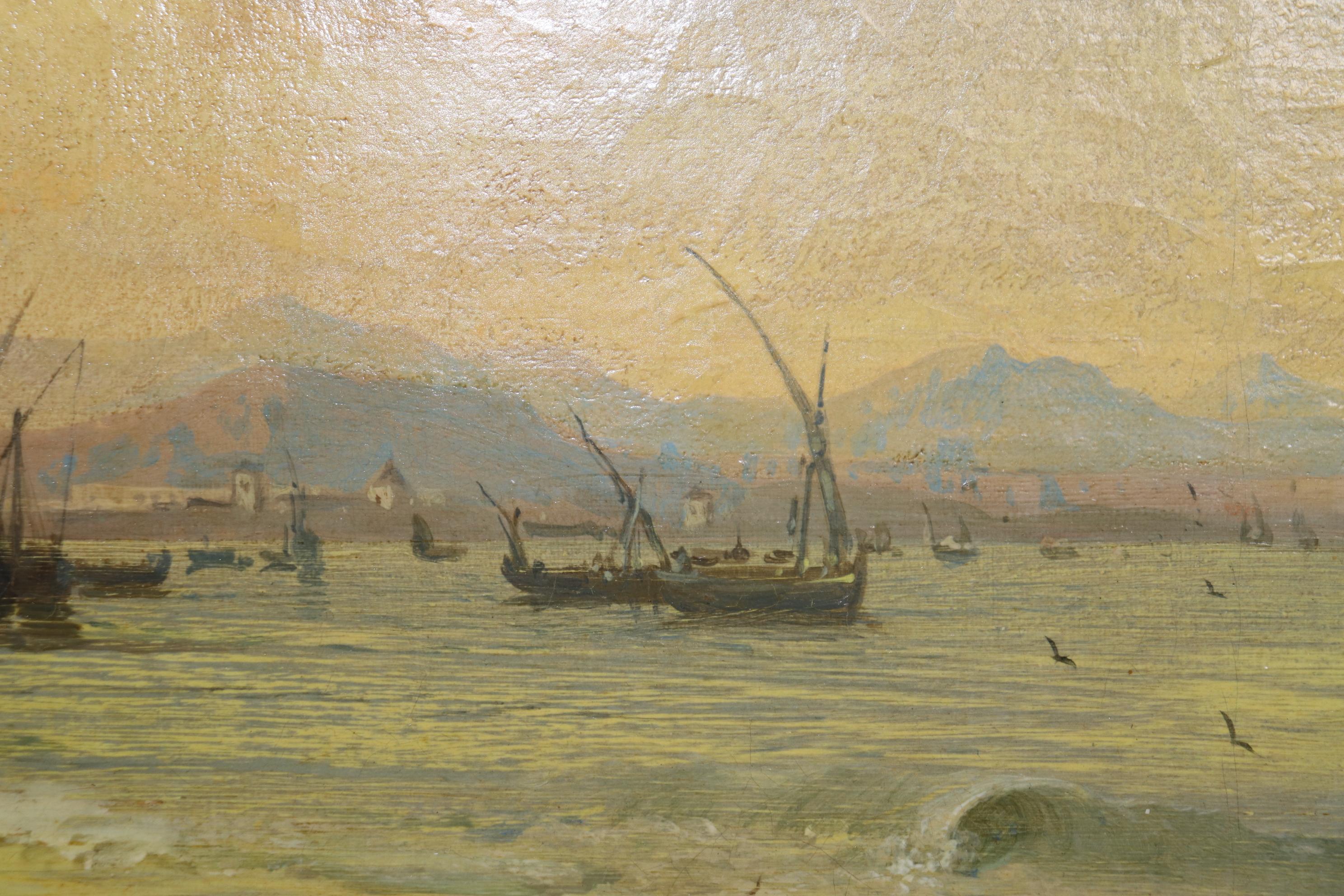 Fino óleo firmado por James Webb Marco dorado de Cartagena España Siglo XIX 2