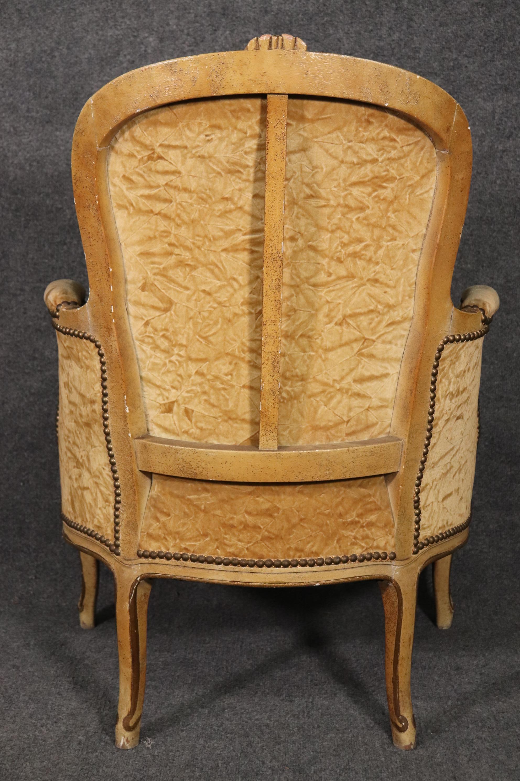 Mid-20th Century Fine Signed Maison Jansen Crushed Velvet French Louis XV Smaller Bergere Chair