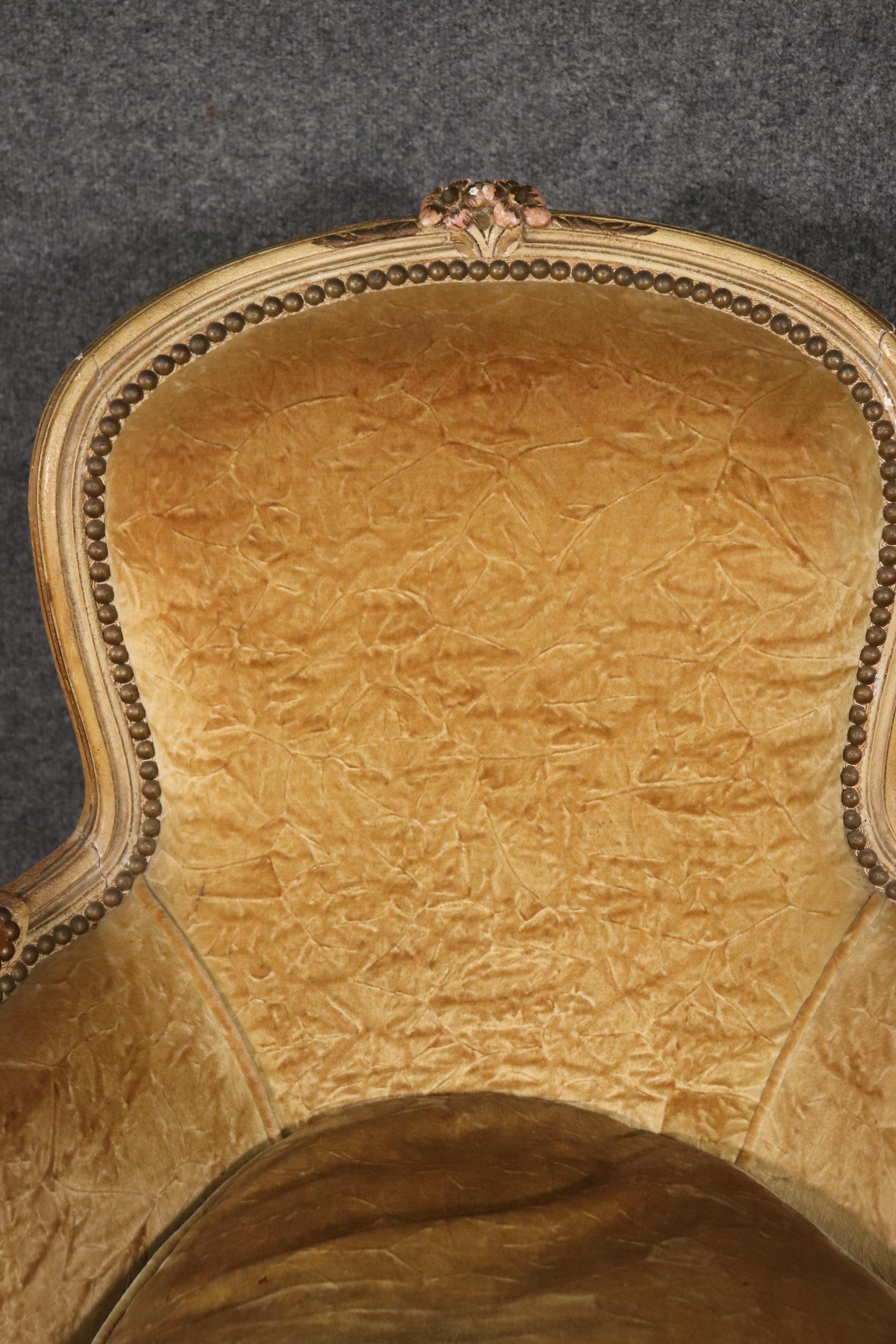 Fine Signed Maison Jansen Crushed Velvet French Louis XV Smaller Bergere Chair 1