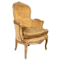 Fine Signed Maison Jansen Crushed Velvet French Louis XV Smaller Bergere Chair