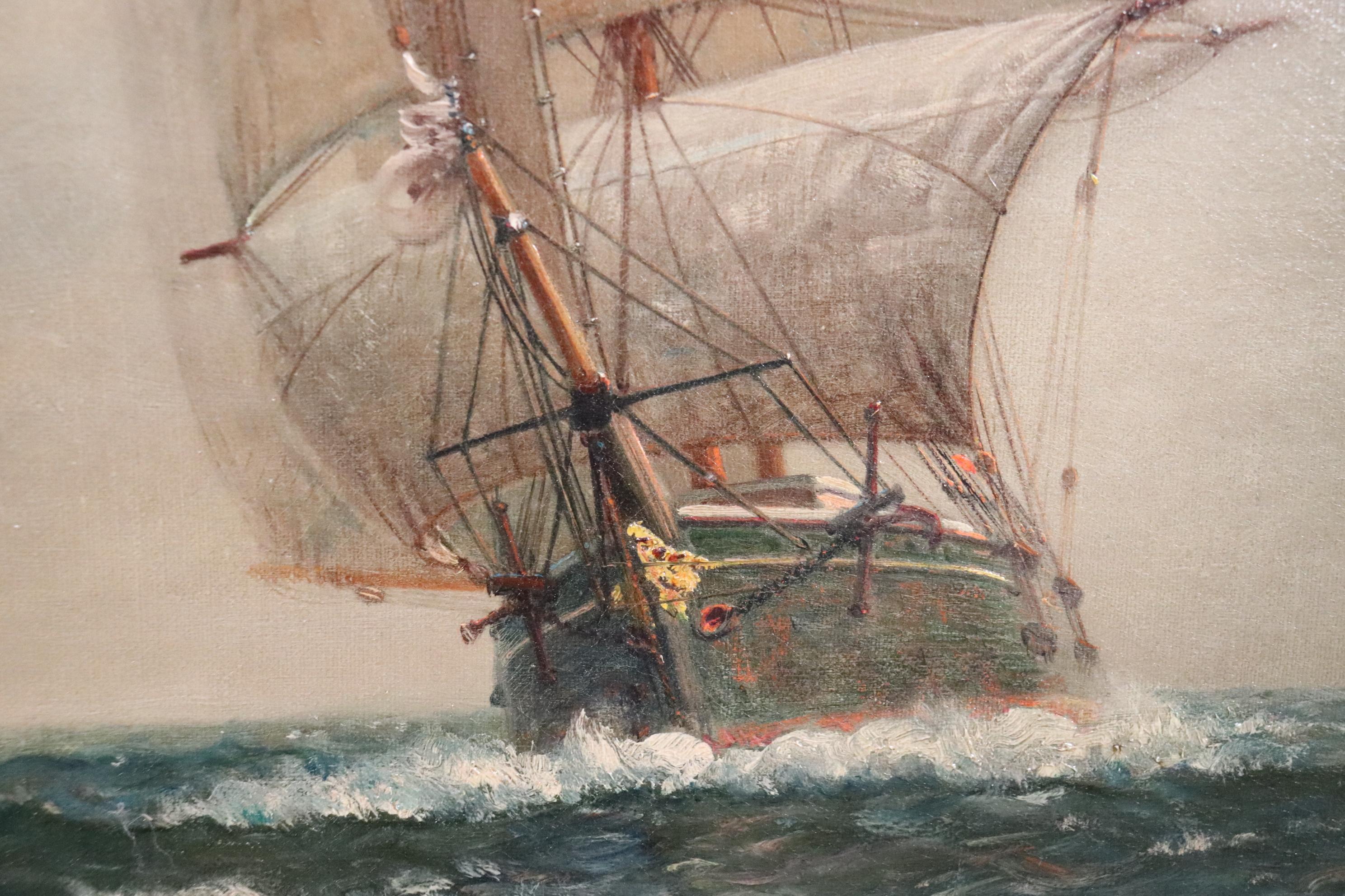 Late 19th Century Fine Signed Painting of a Tall Sailing Ship James Gale Tyler For Sale