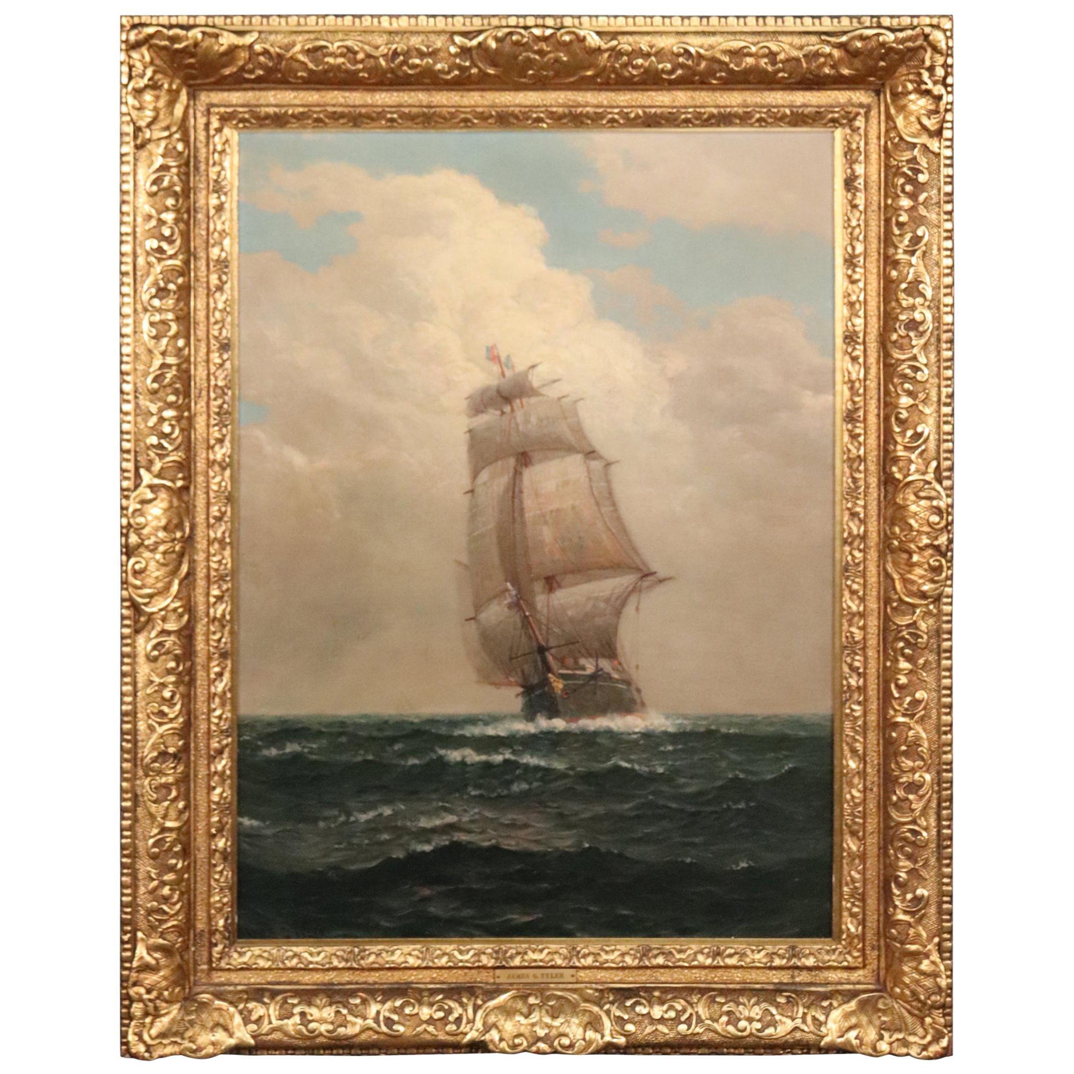 Fine Signed Painting of a Tall Sailing Ship James Gale Tyler For Sale