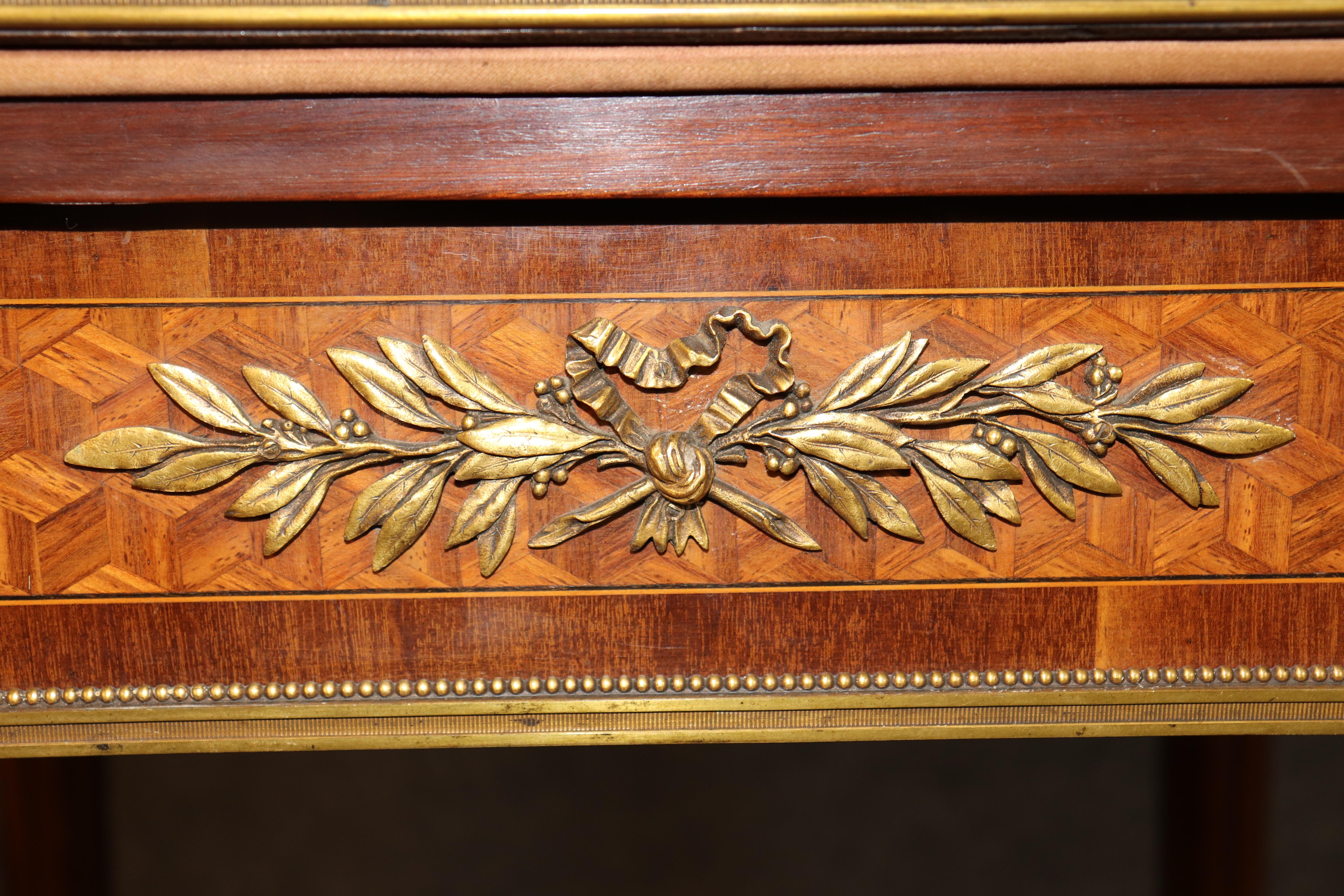 Bronze Fine Signed Paul Sormani Kingwood Marquetry Napking Folding Card Games Table