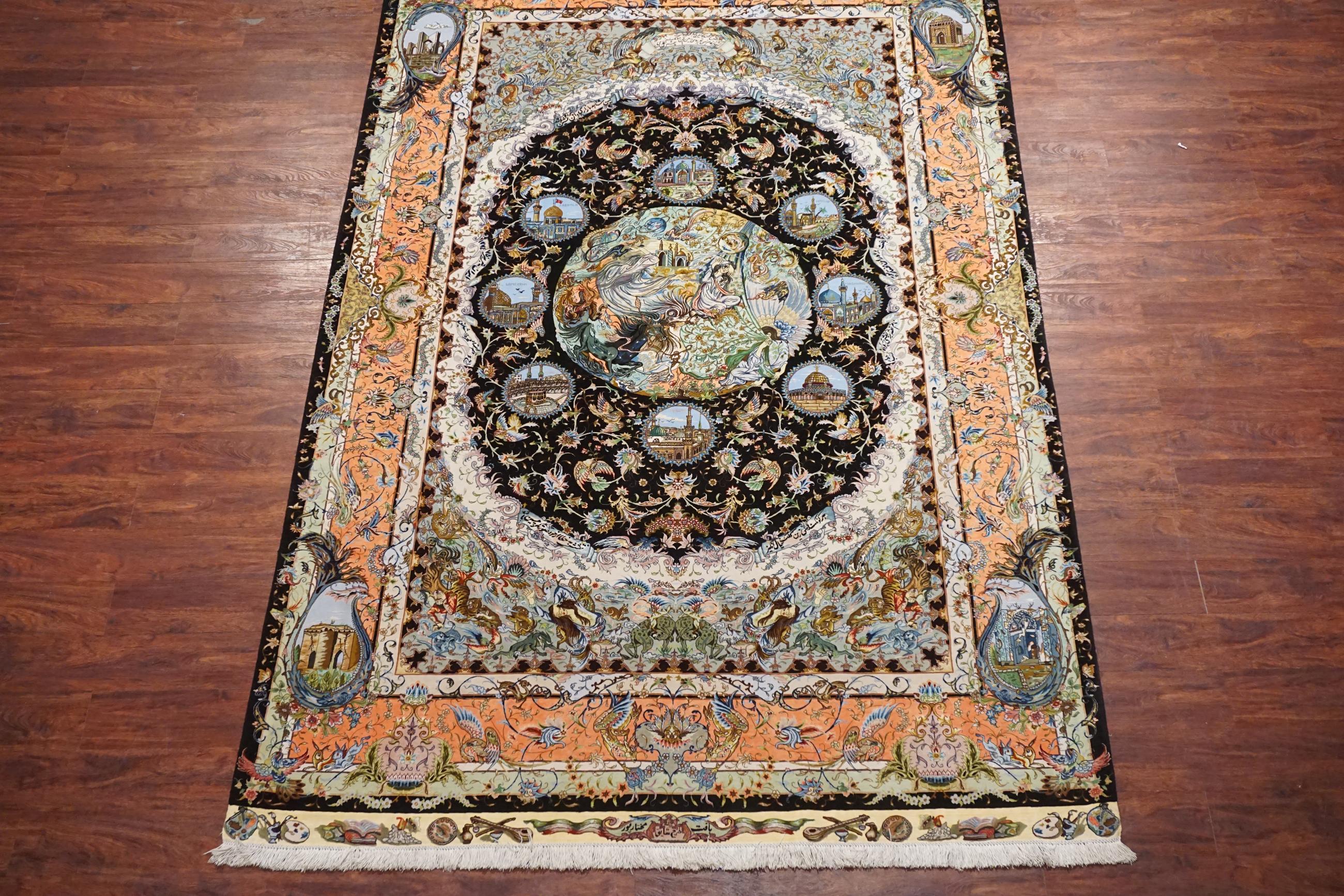 Persian Fine Signed Pictorial Tabriz For Sale