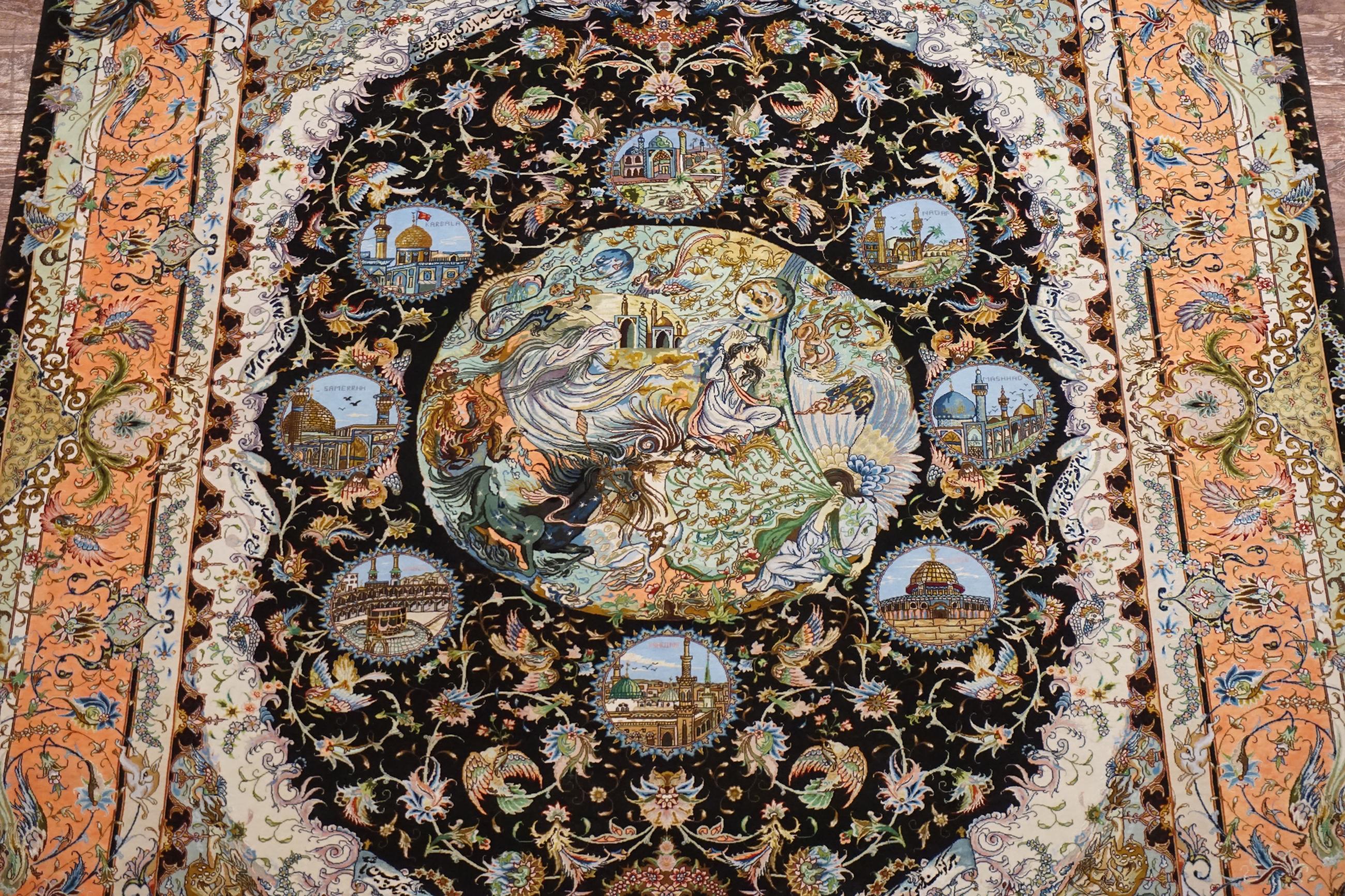 Hand-Knotted Fine Signed Pictorial Tabriz For Sale