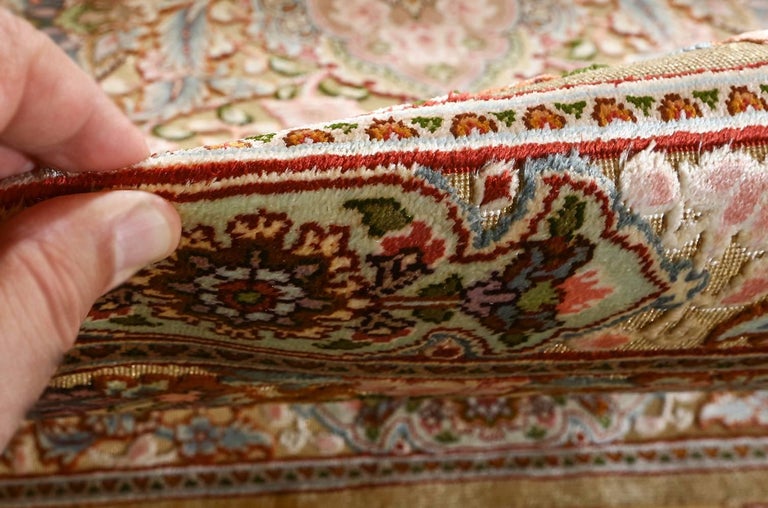 Fine Silk and Gold Thread Vintage Tabriz Persian Rug. Size 9' 11" x 13